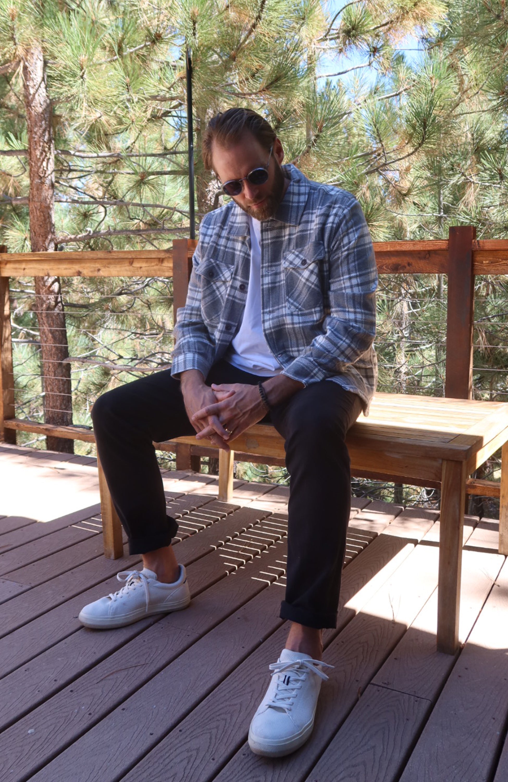 Grey and Ivory Herringbone Plaid Overshirt