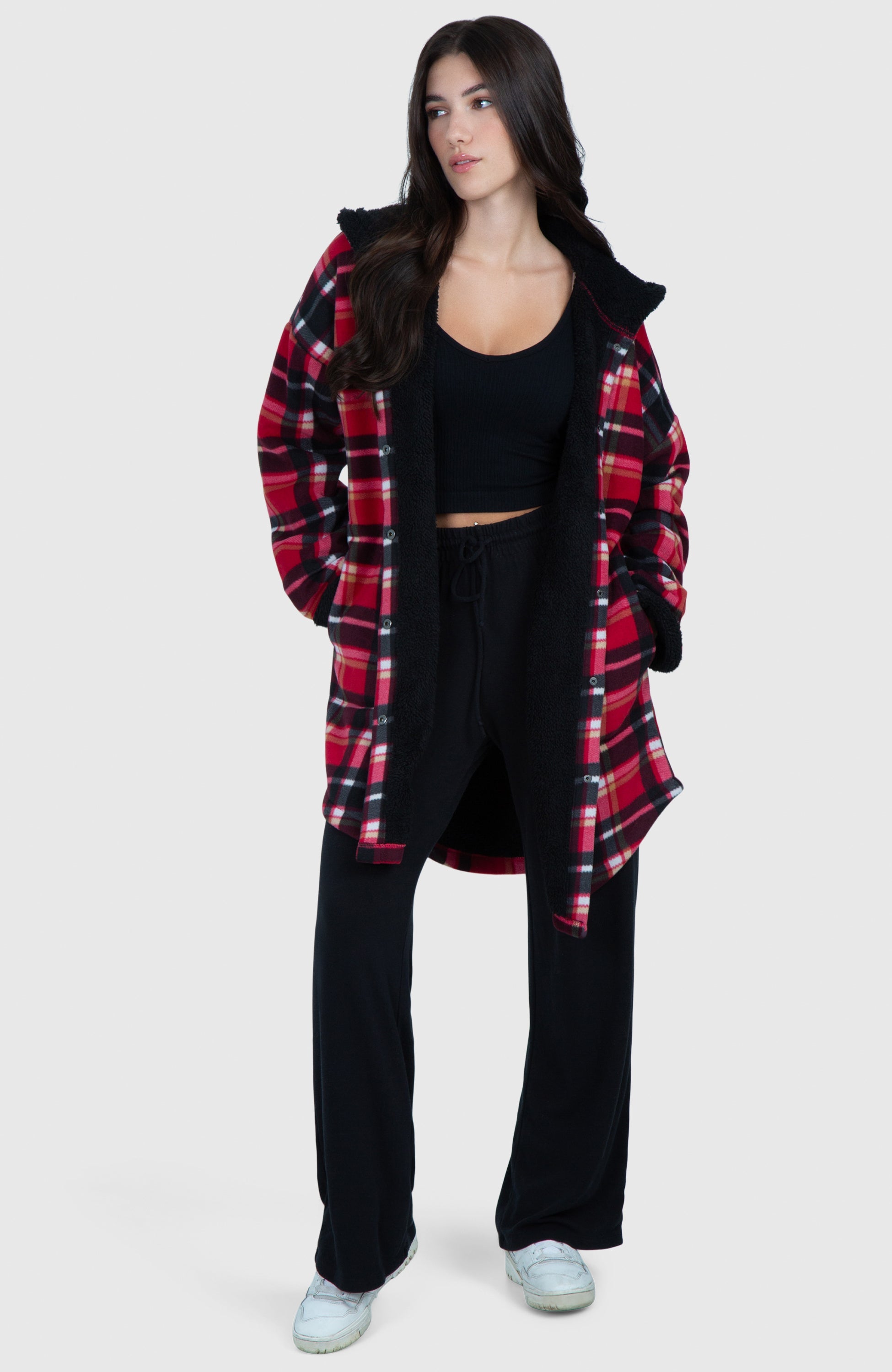 Black Cherry Long Oversized Plush Hooded Jacket