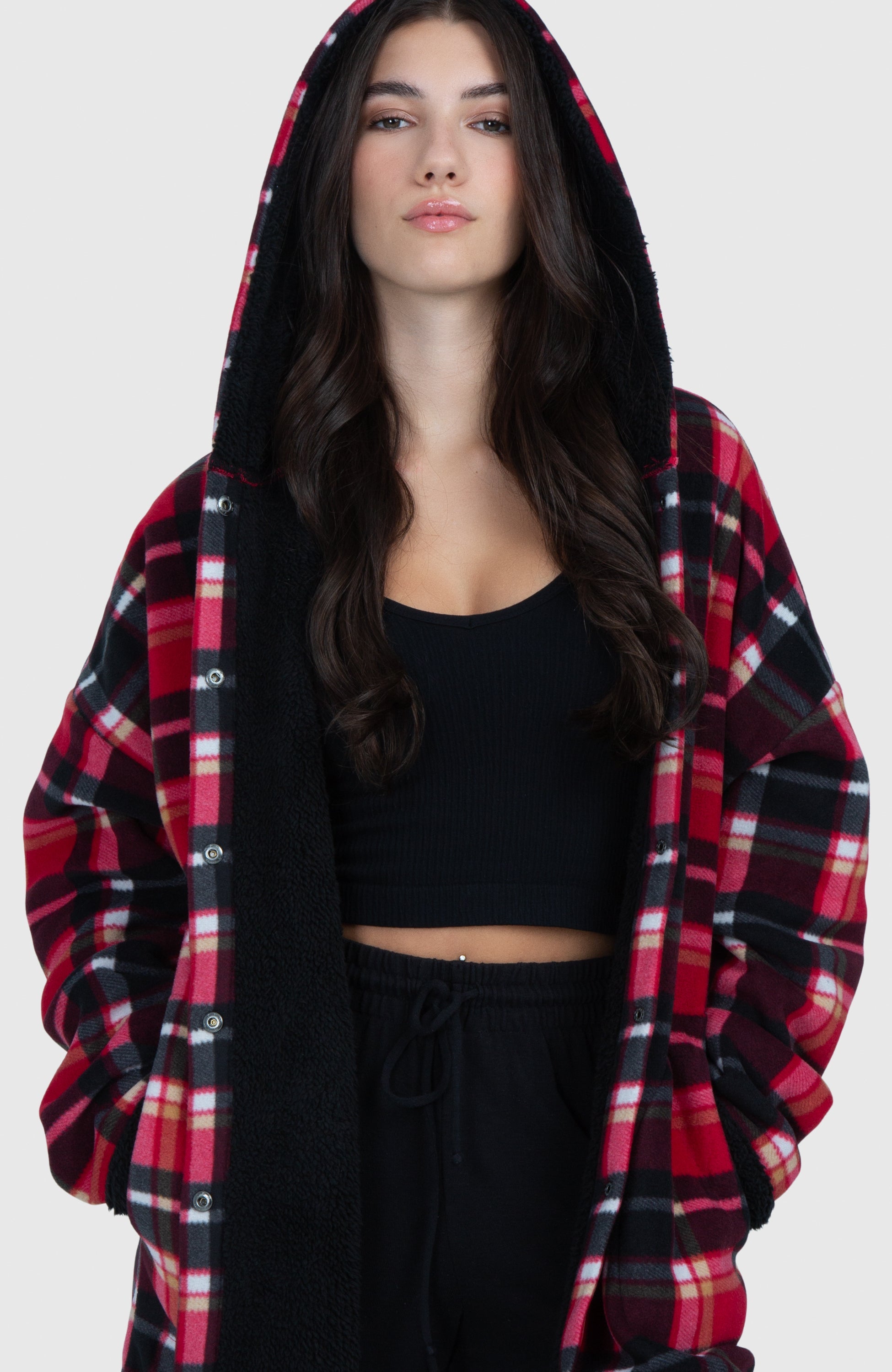 Black Cherry Long Oversized Plush Hooded Jacket