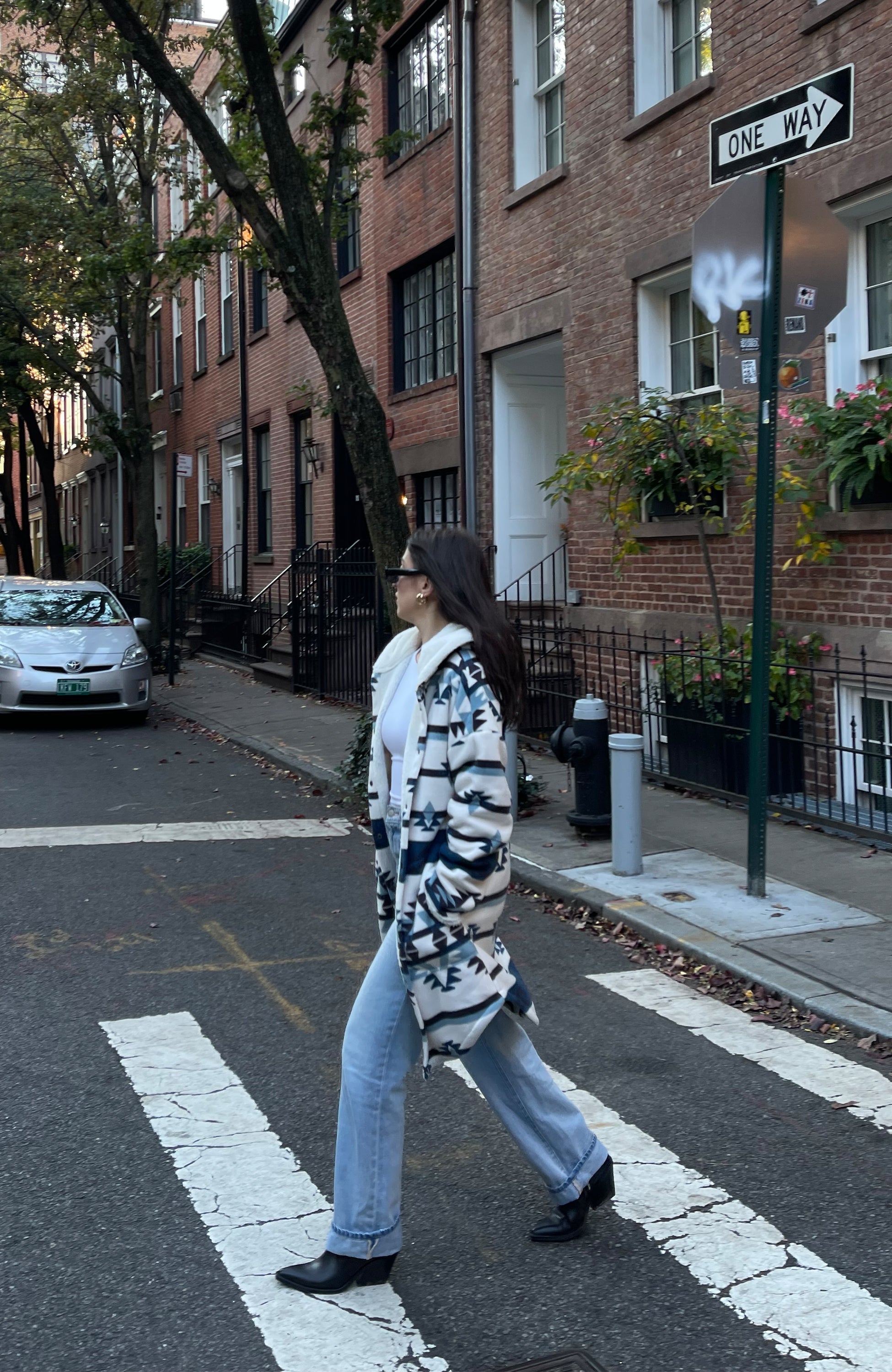 Glacial Blue Aztec Oversized Hooded Jacket