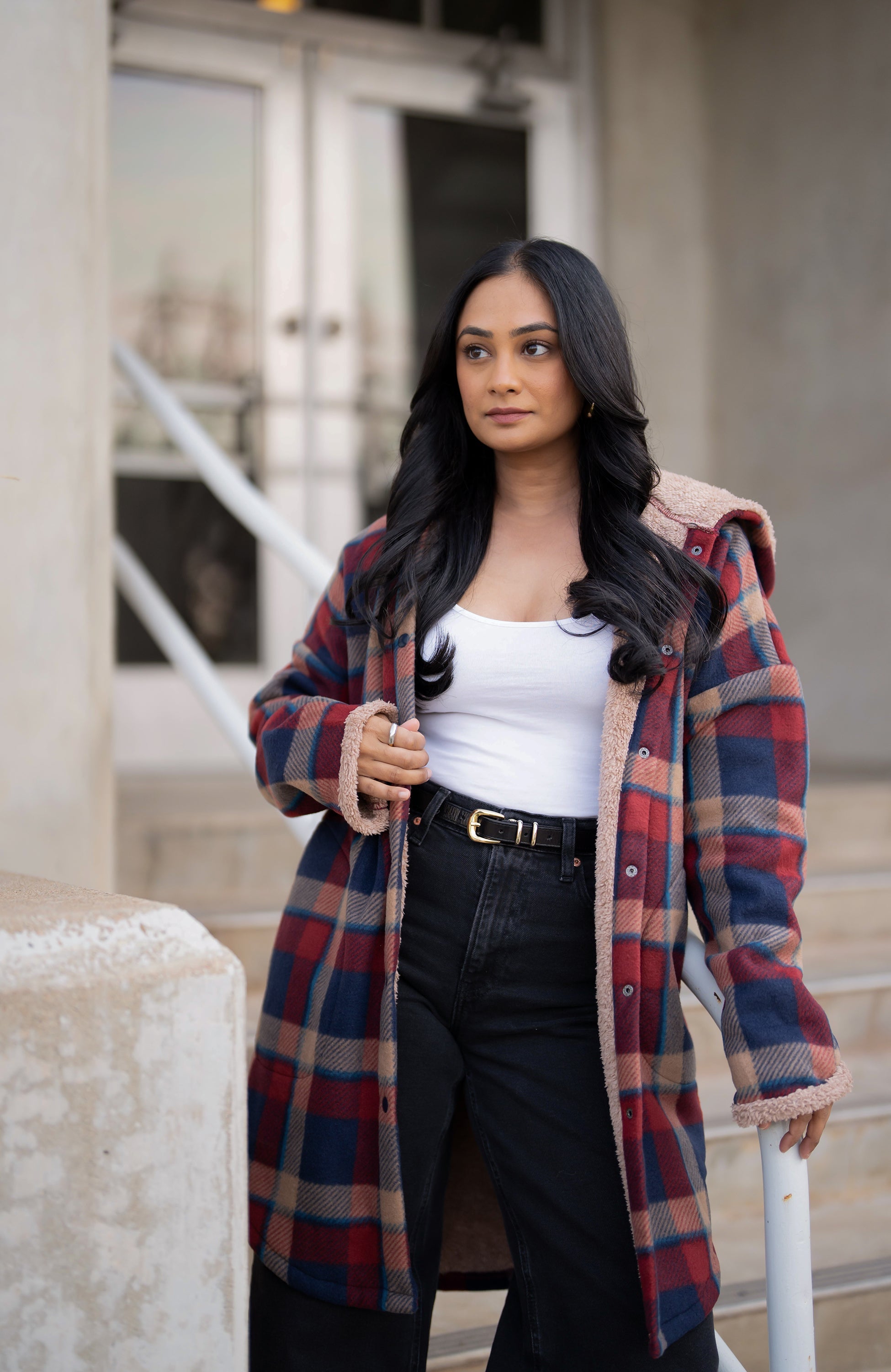 Retro Ruby Long Oversized Plush Hooded Jacket