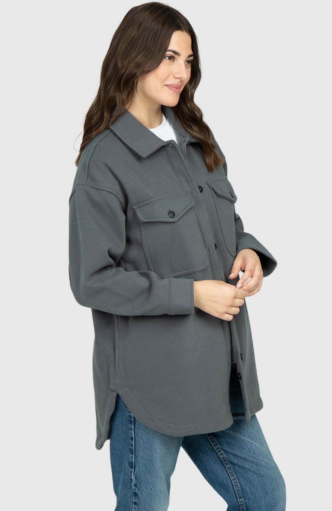 Slate Grey Oversized Twill Knit Shacket