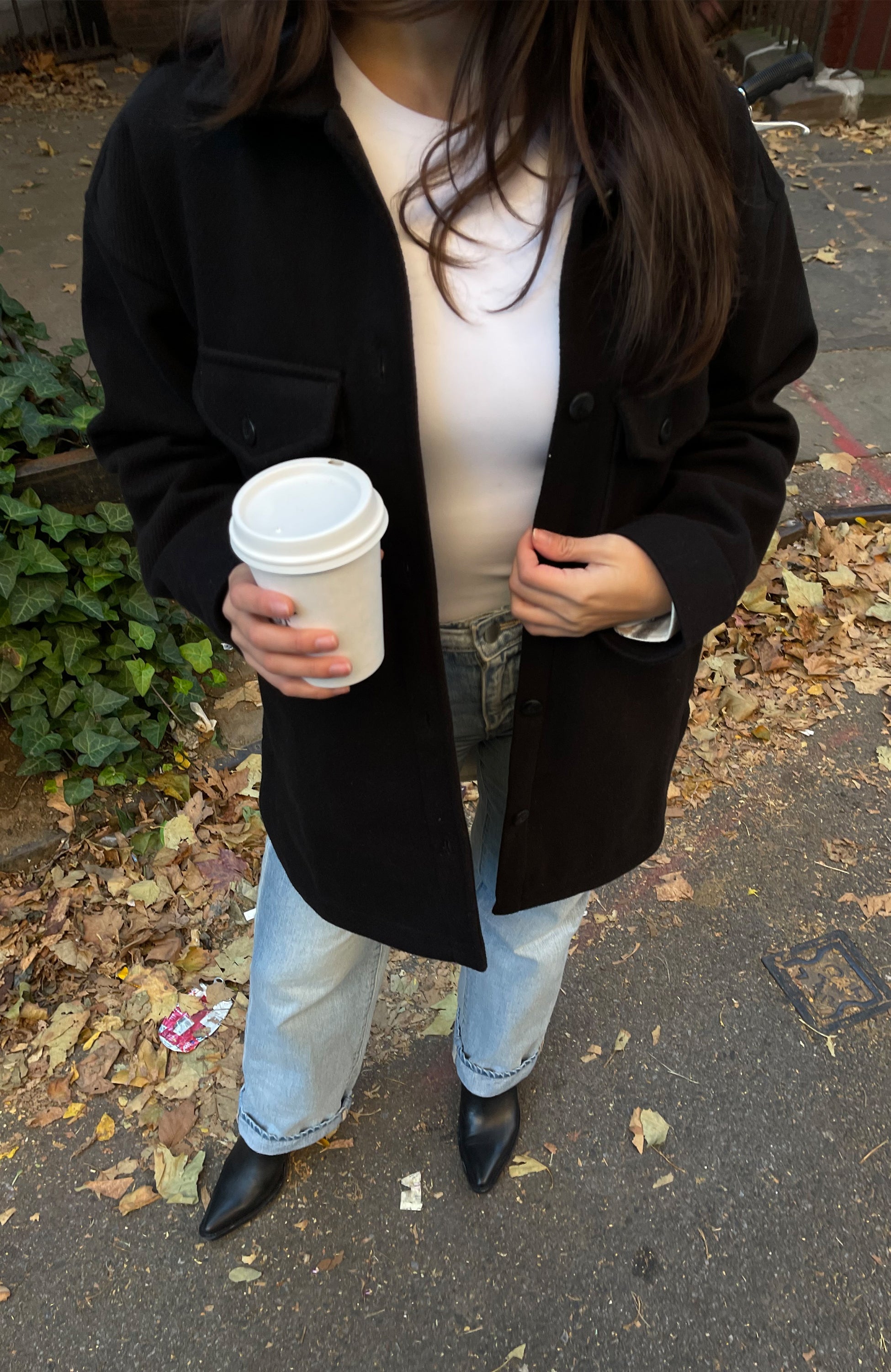 Smokey Black Oversized Twill Knit Shacket