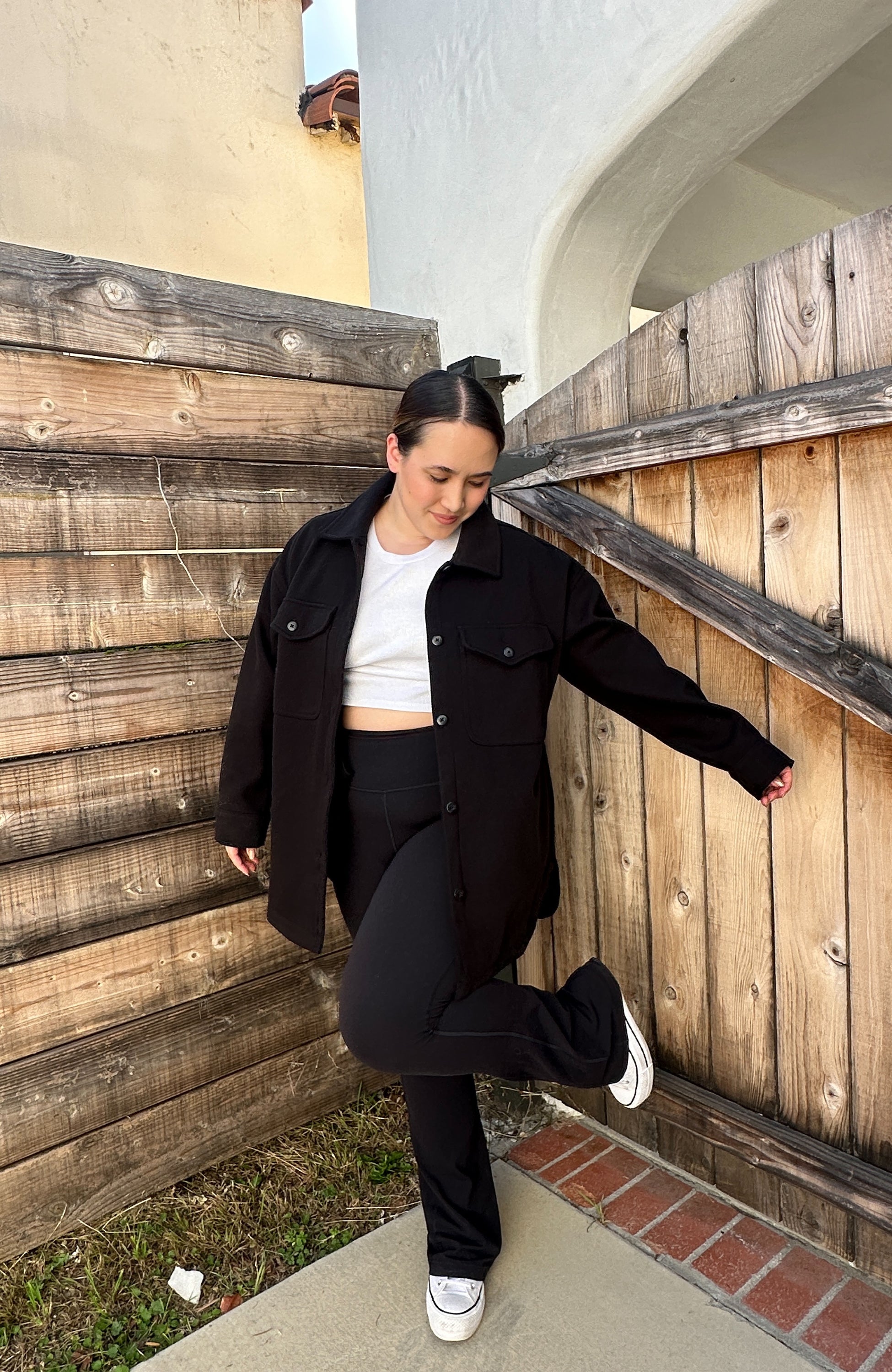 Smokey Black Oversized Twill Knit Shacket