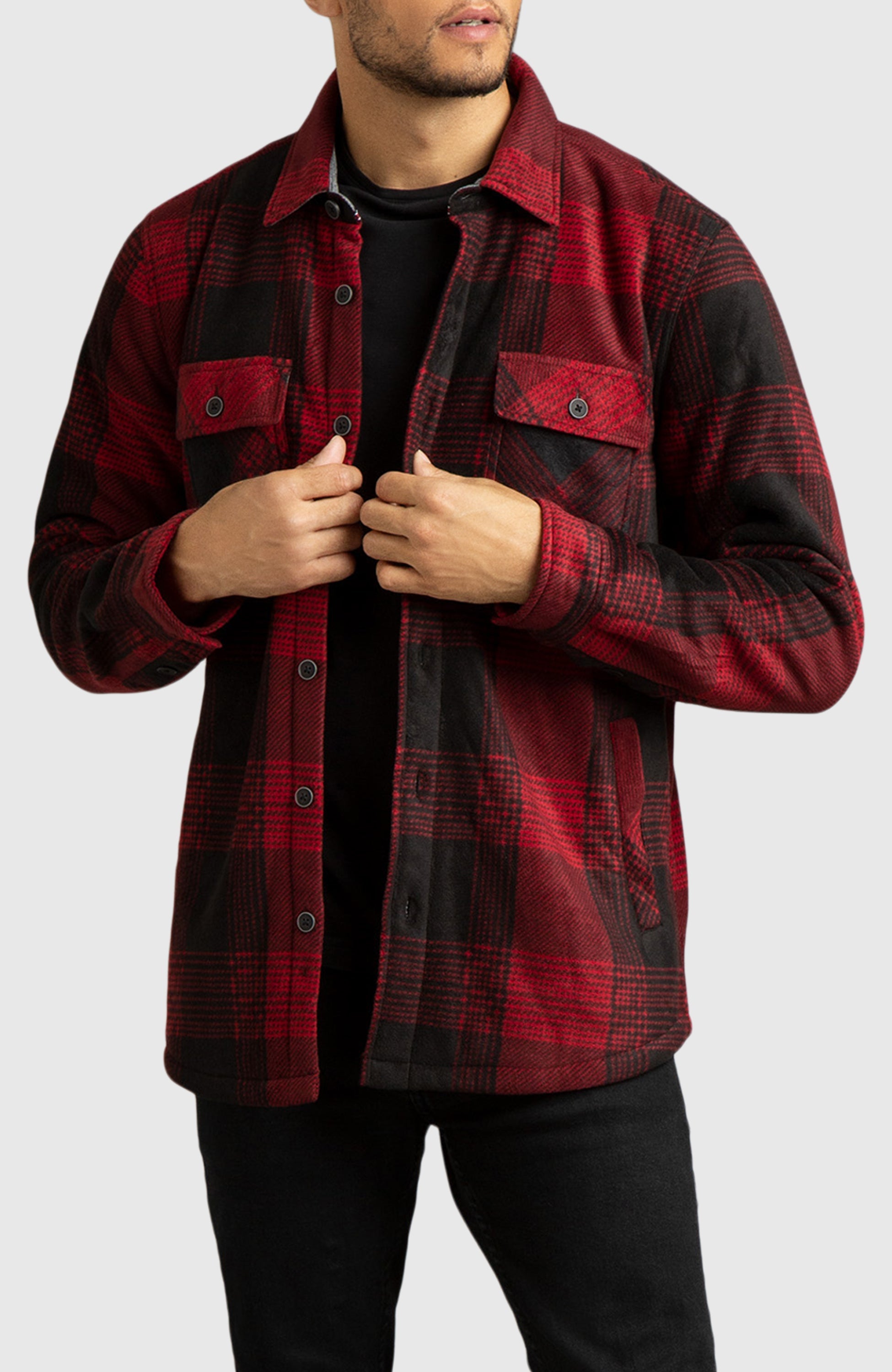 Red & Black Polar Fleece Shirt Jacket