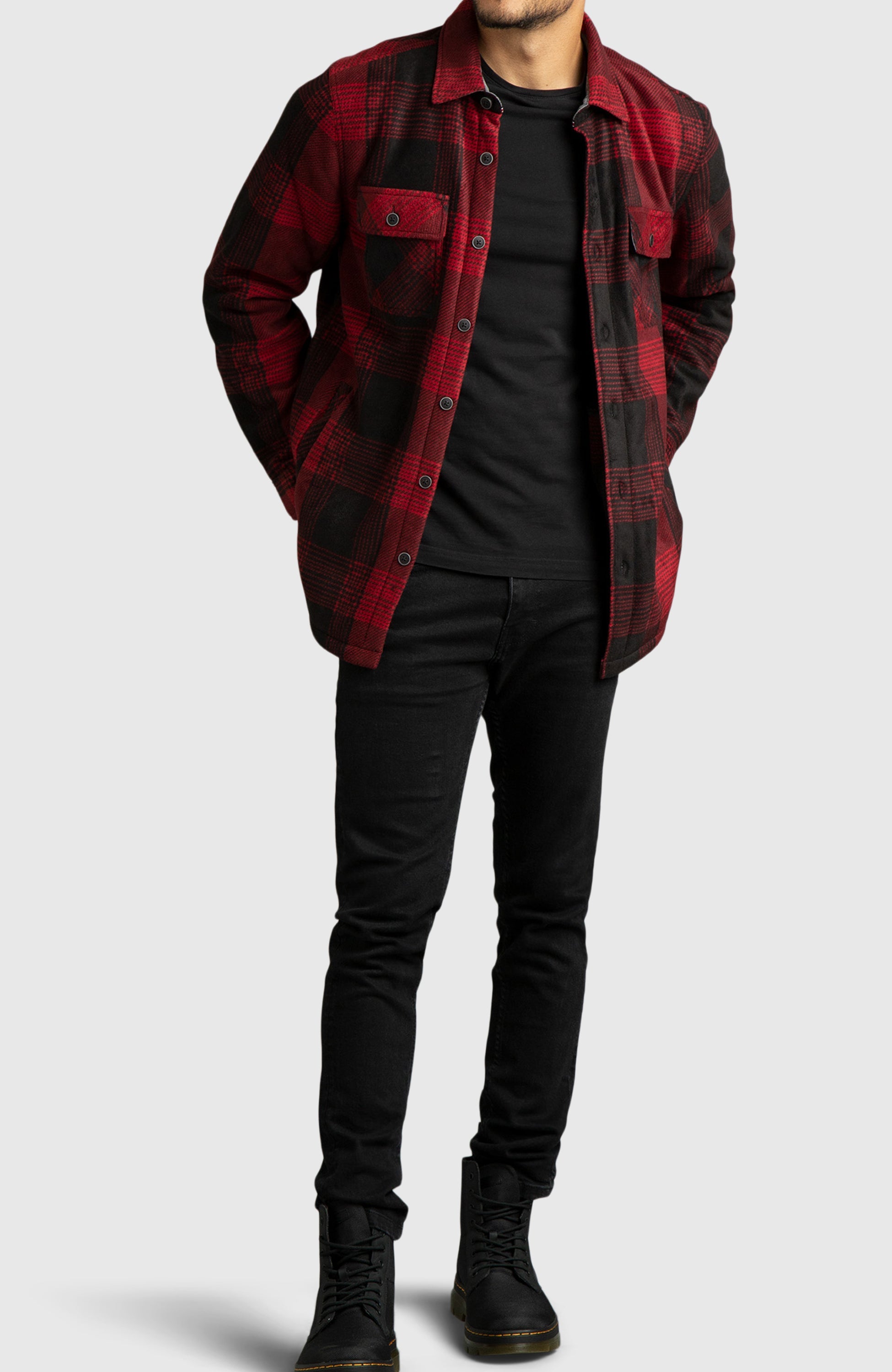 Red & Black Polar Fleece Shirt Jacket