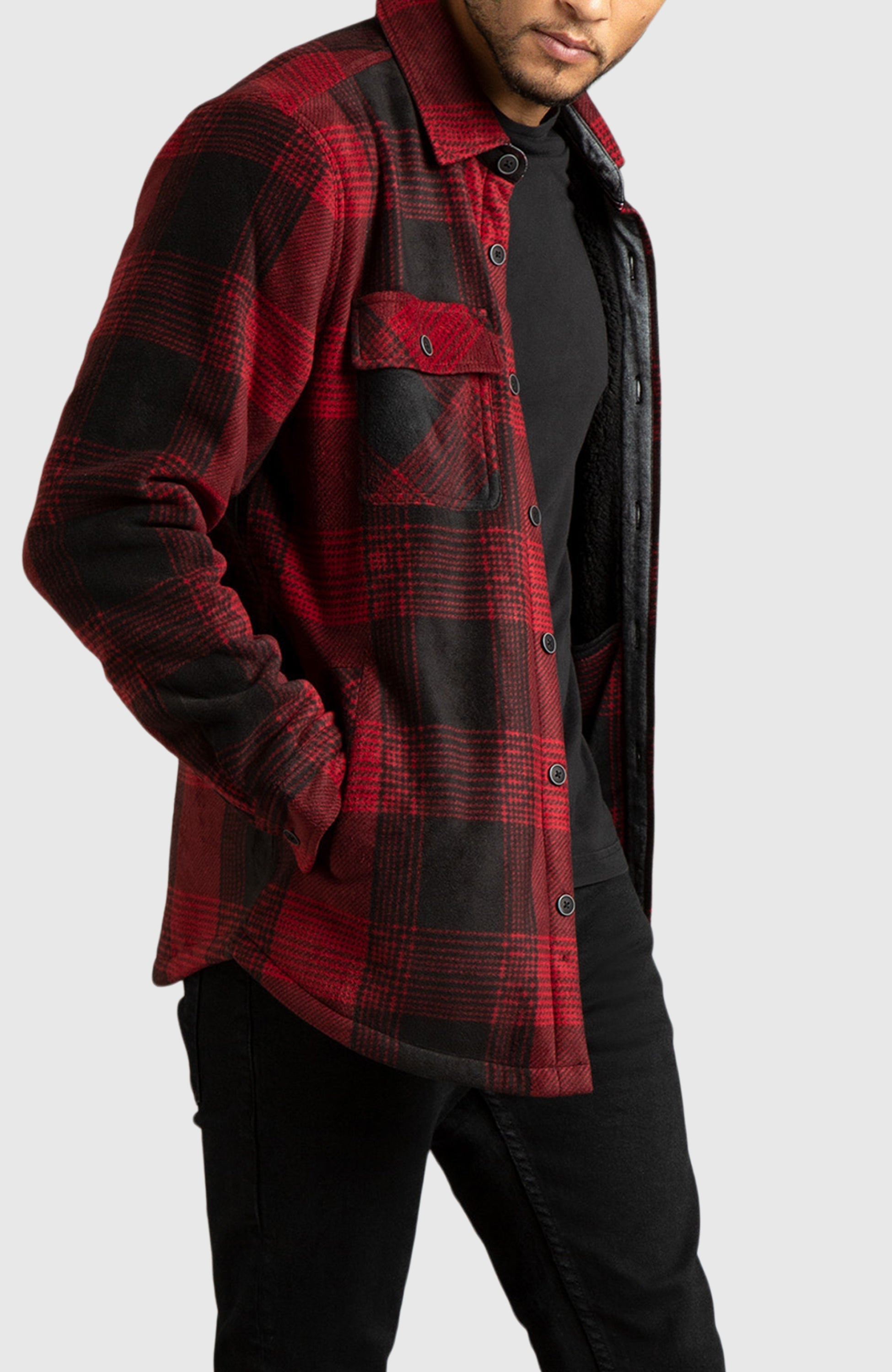 Red & Black Polar Fleece Shirt Jacket