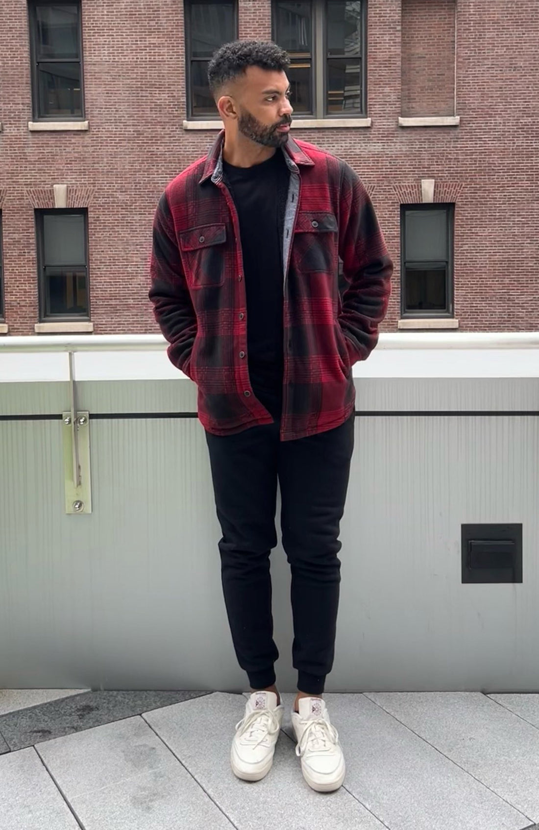 Red & Black Polar Fleece Shirt Jacket