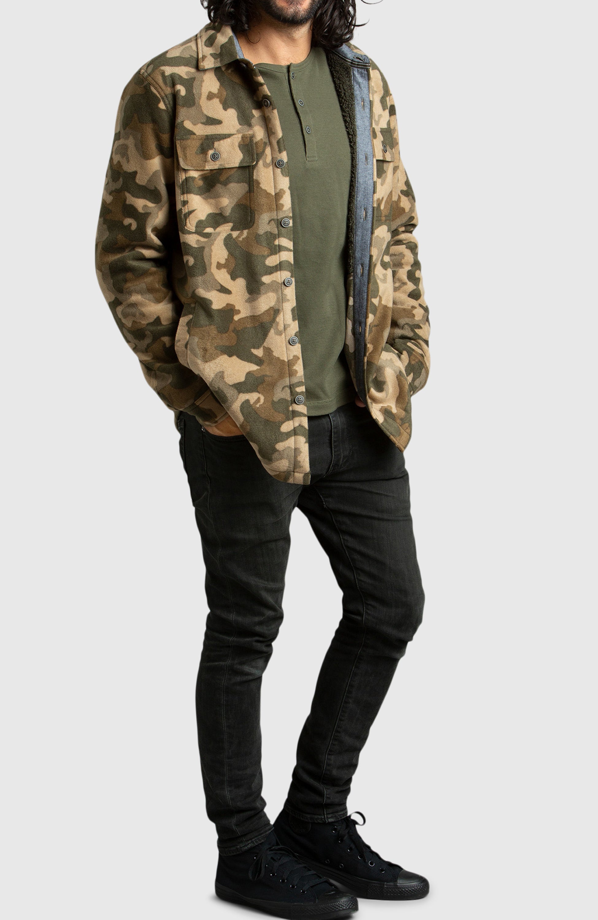 Army Green Polar Fleece Shirt Jacket