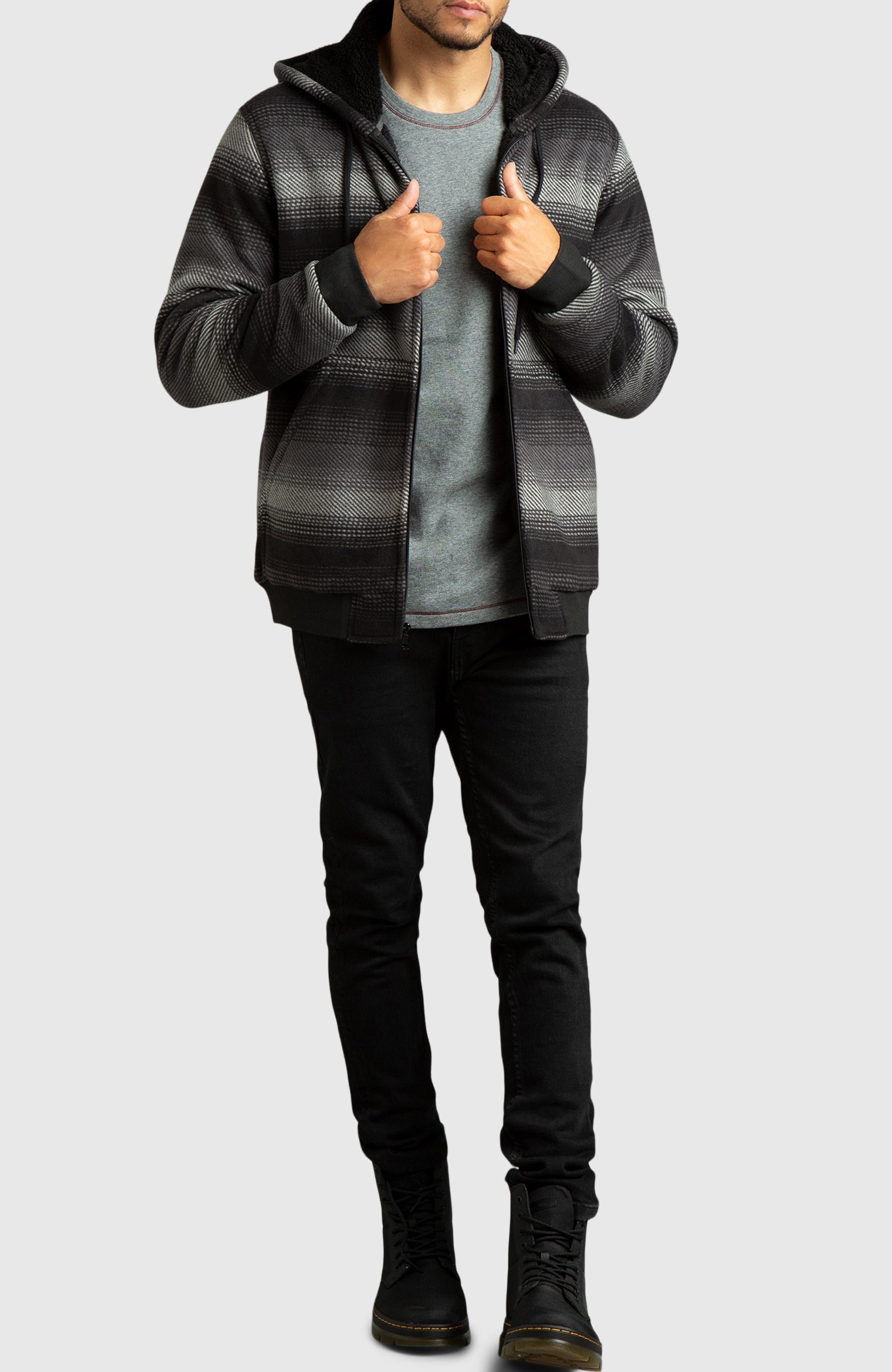 Black Polar Fleece Hooded Bomber Jacket