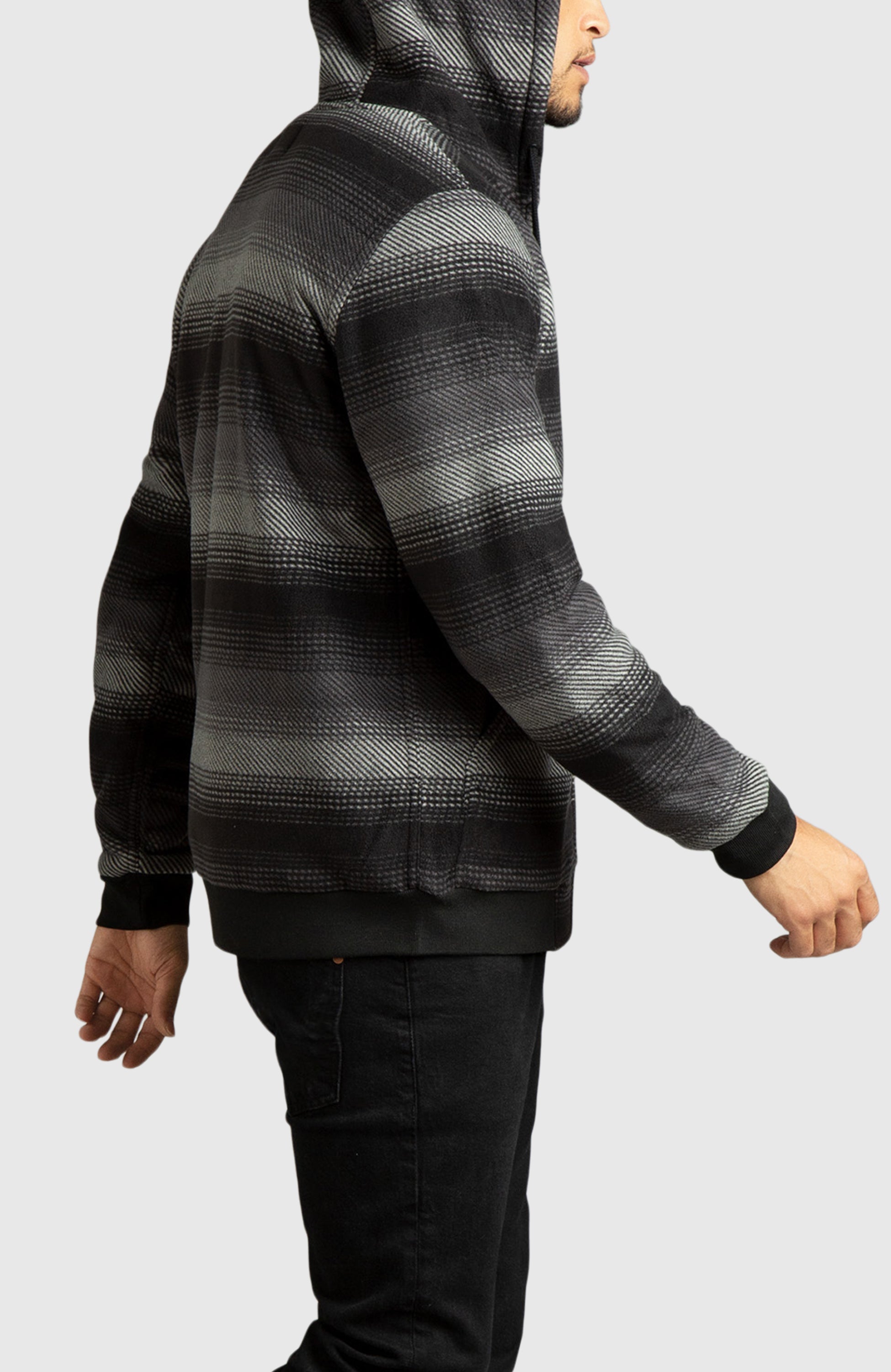 Black Polar Fleece Hooded Bomber Jacket