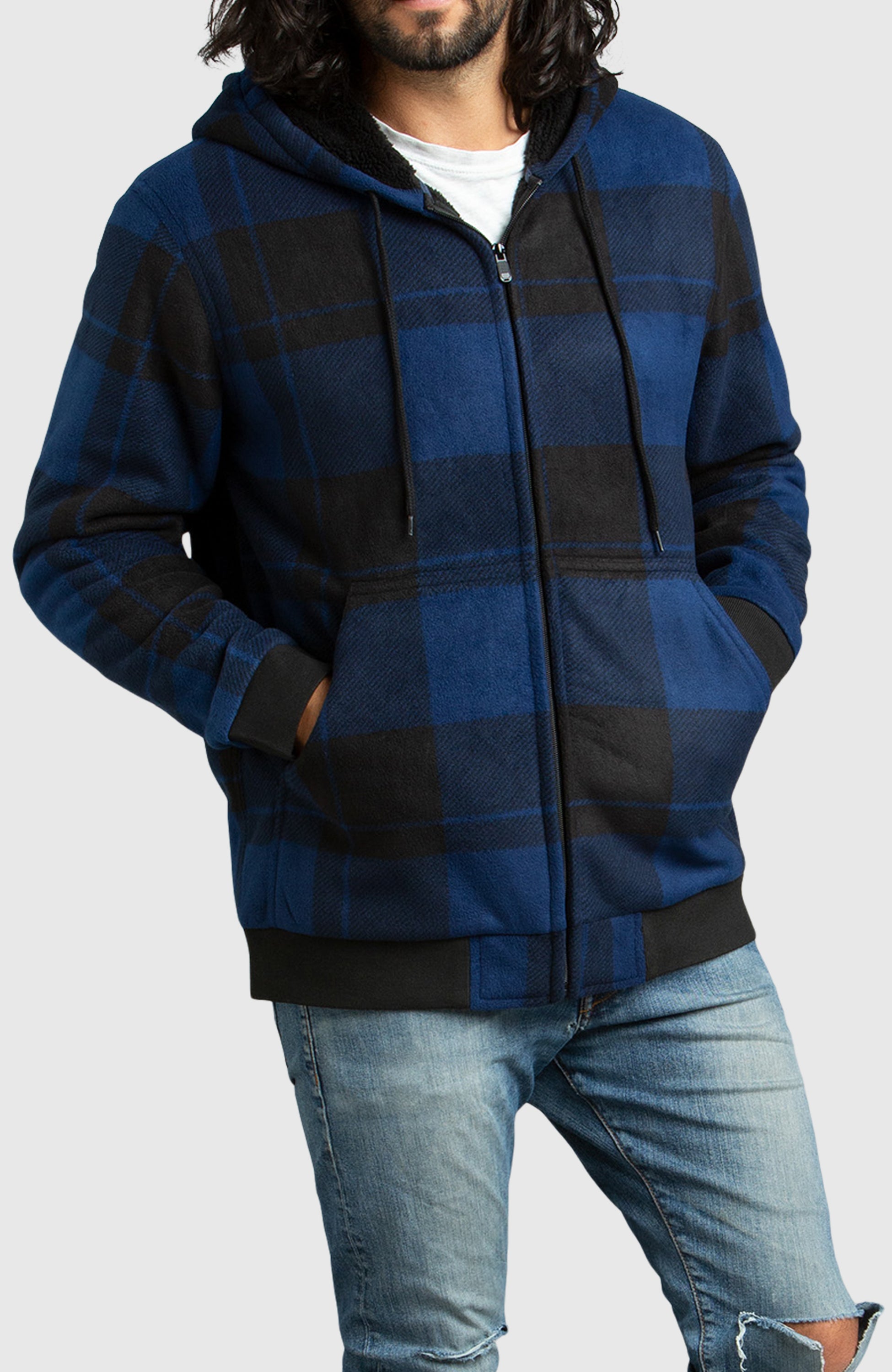 Blue Polar Fleece Hooded Bomber Jacket