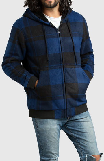 Blue Polar Fleece Hooded Bomber Jacket