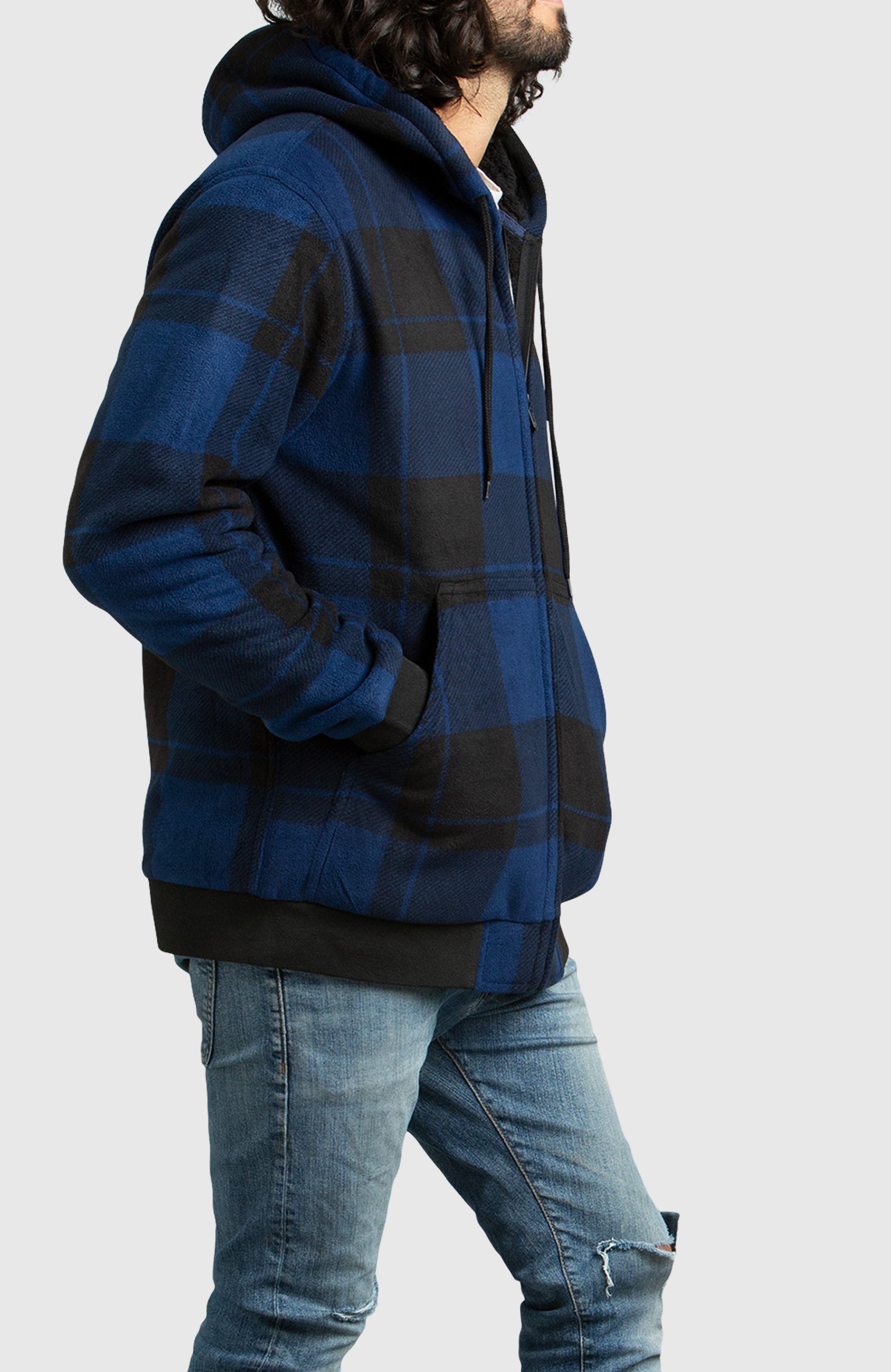 Blue Polar Fleece Hooded Bomber Jacket