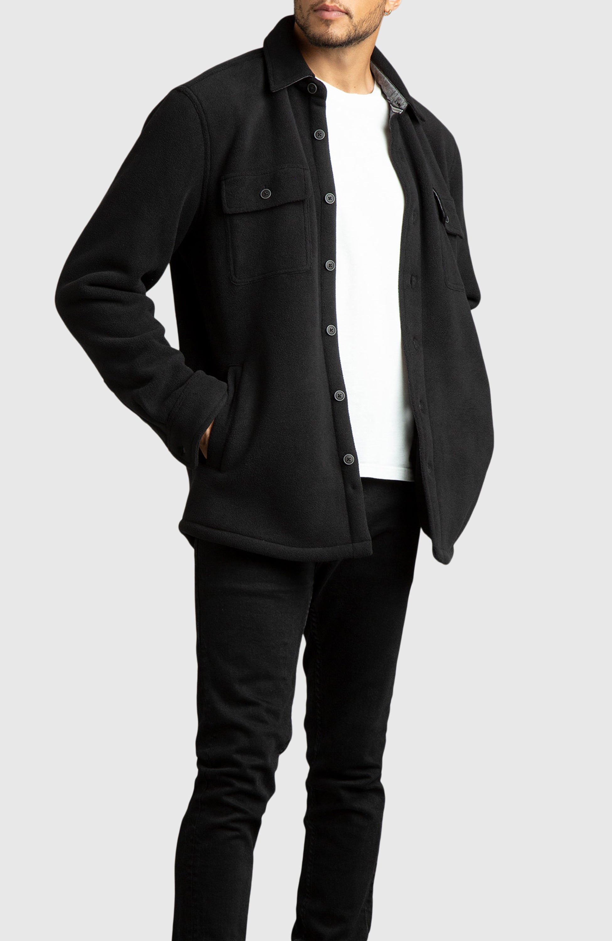 Black Polar Fleece Shirt Jacket