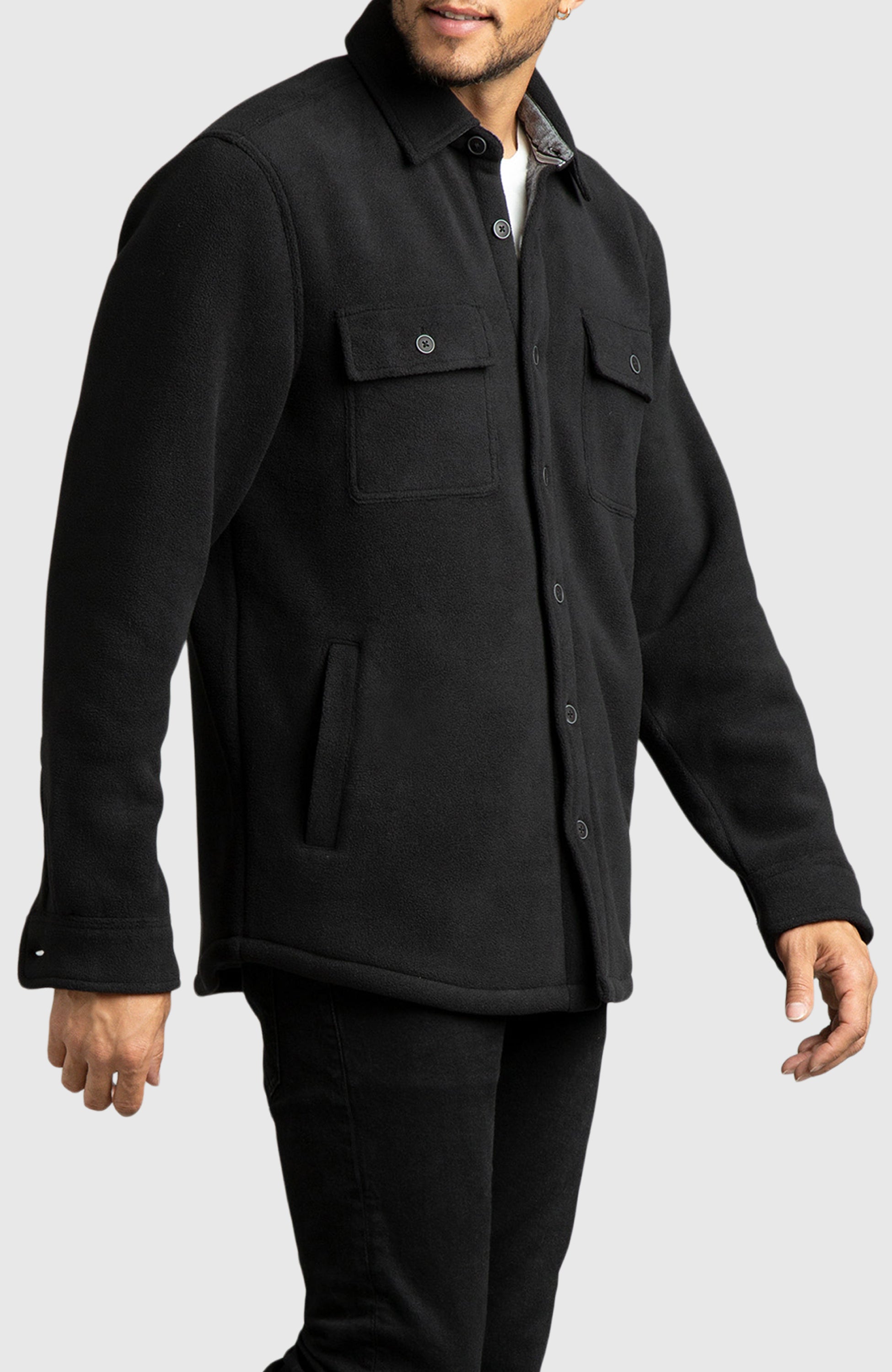 Black Polar Fleece Shirt Jacket