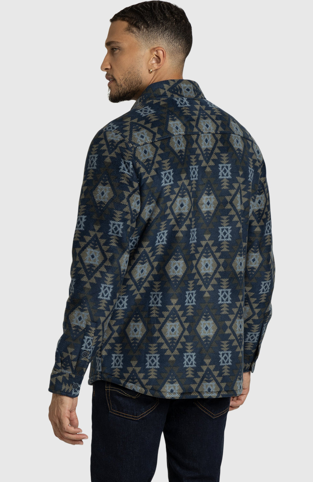 Navy Aztec Polar Fleece Shirt Jacket