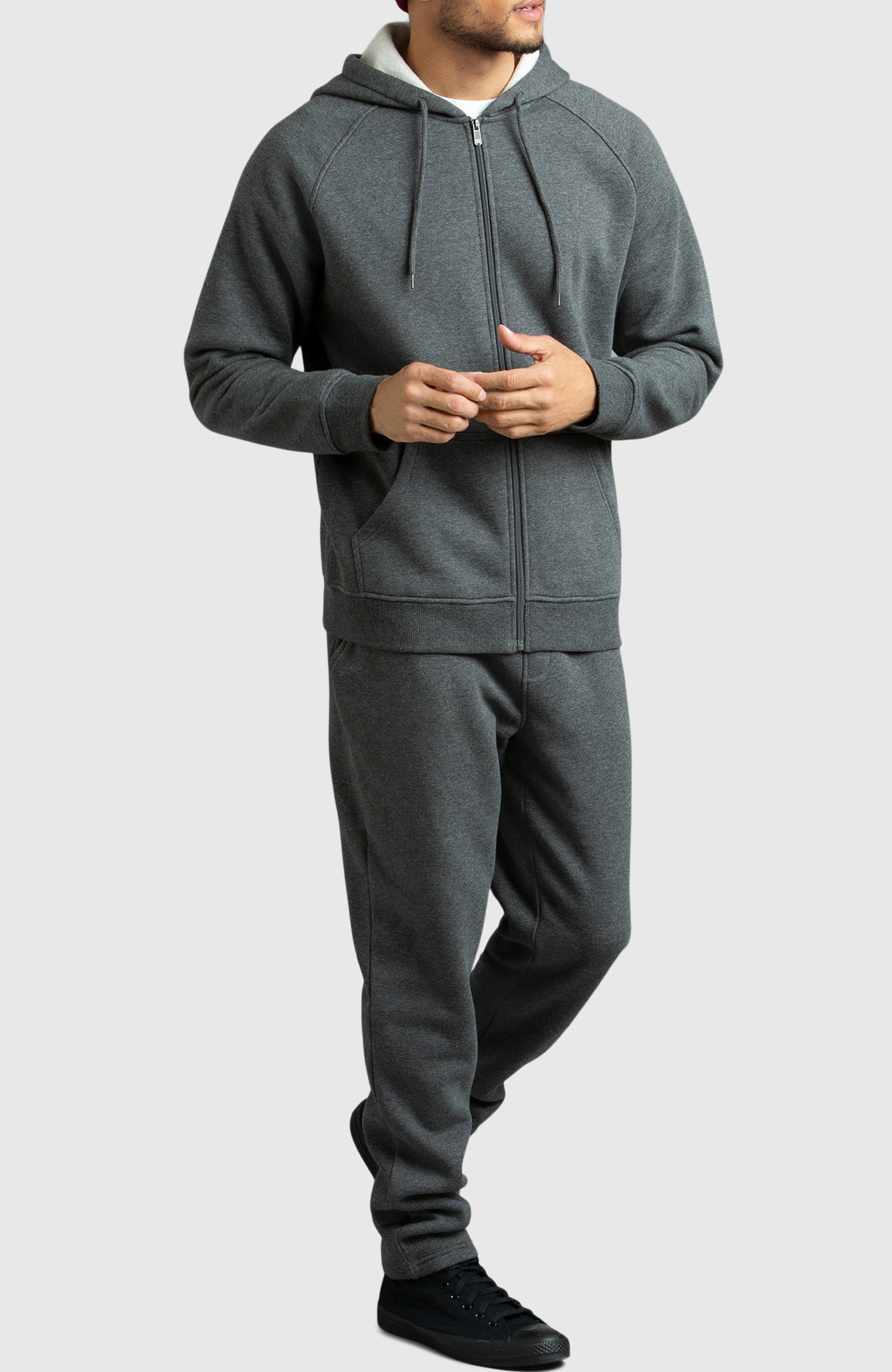 Heather Grey Front Zip Fleece Hoodie