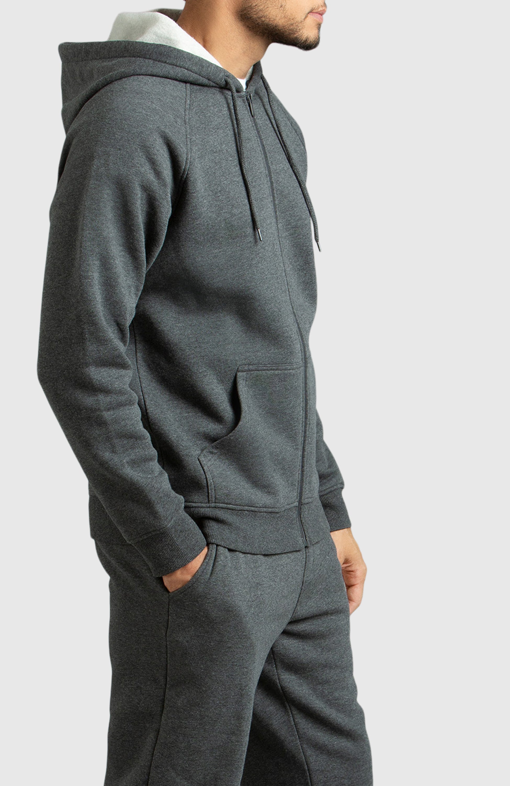 Heather Grey Front Zip Fleece Hoodie