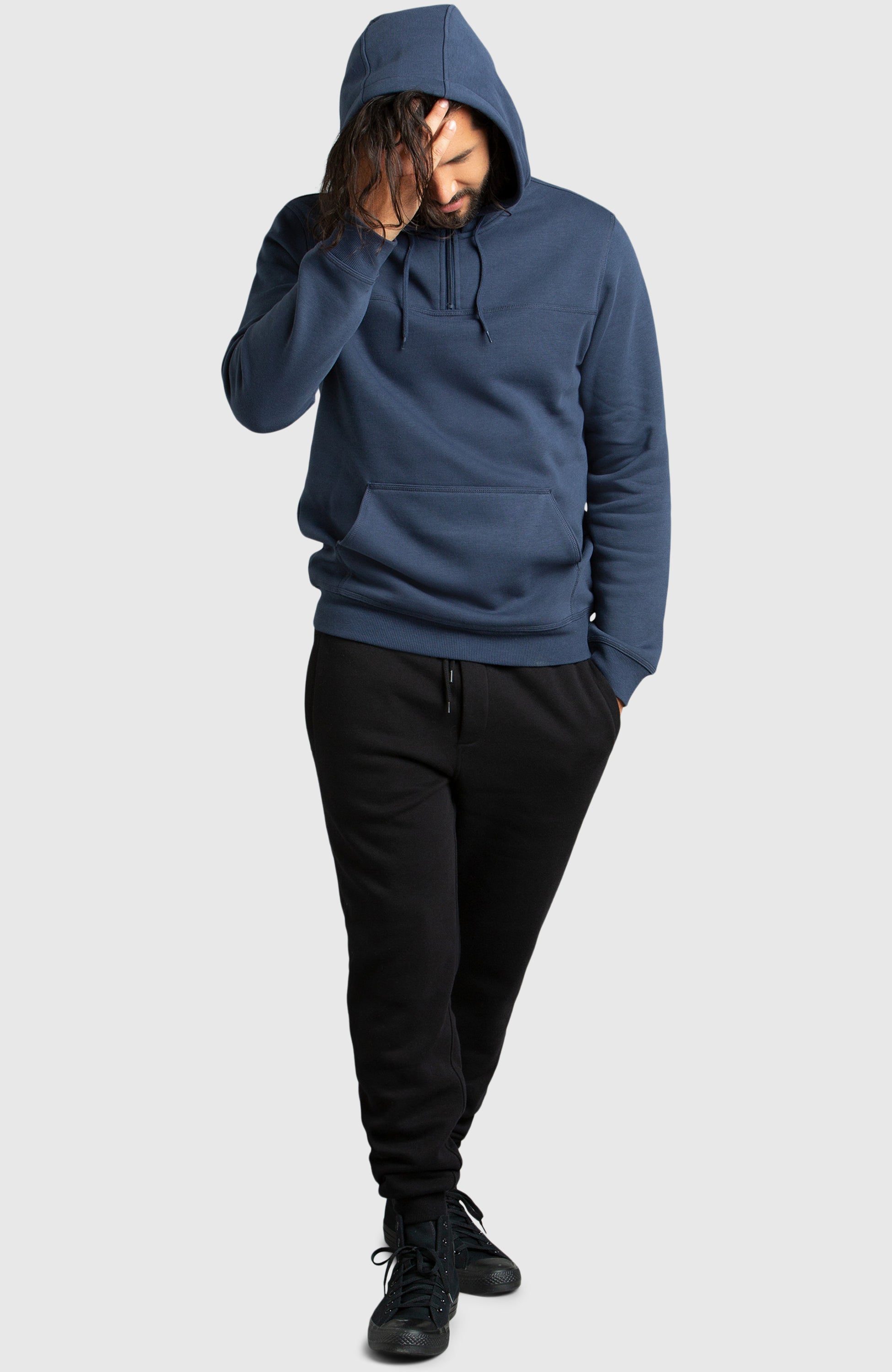 Blue Half-Zip Fleece Hoodie