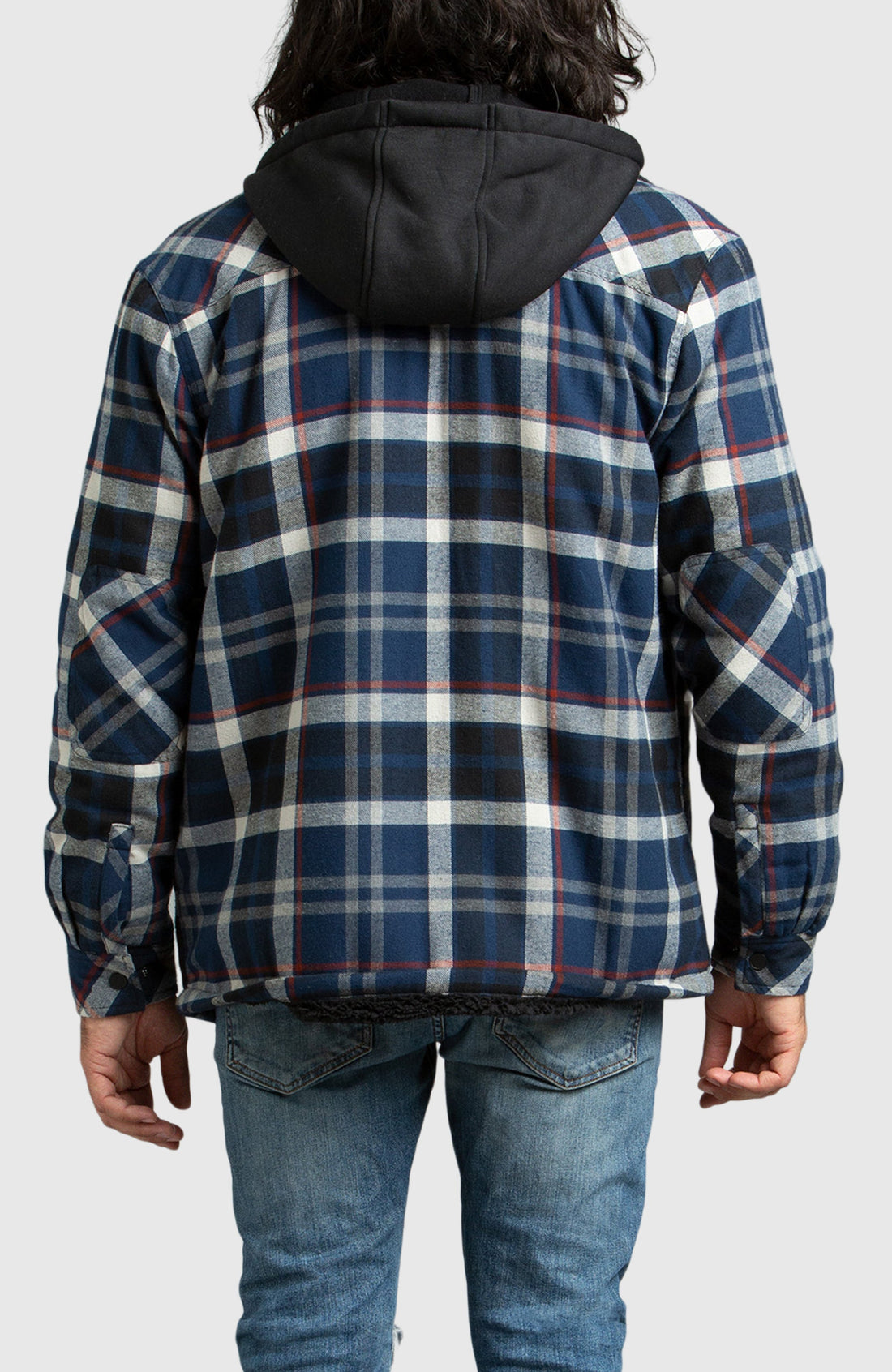 Blue Hooded Flannel Shirt Jacket