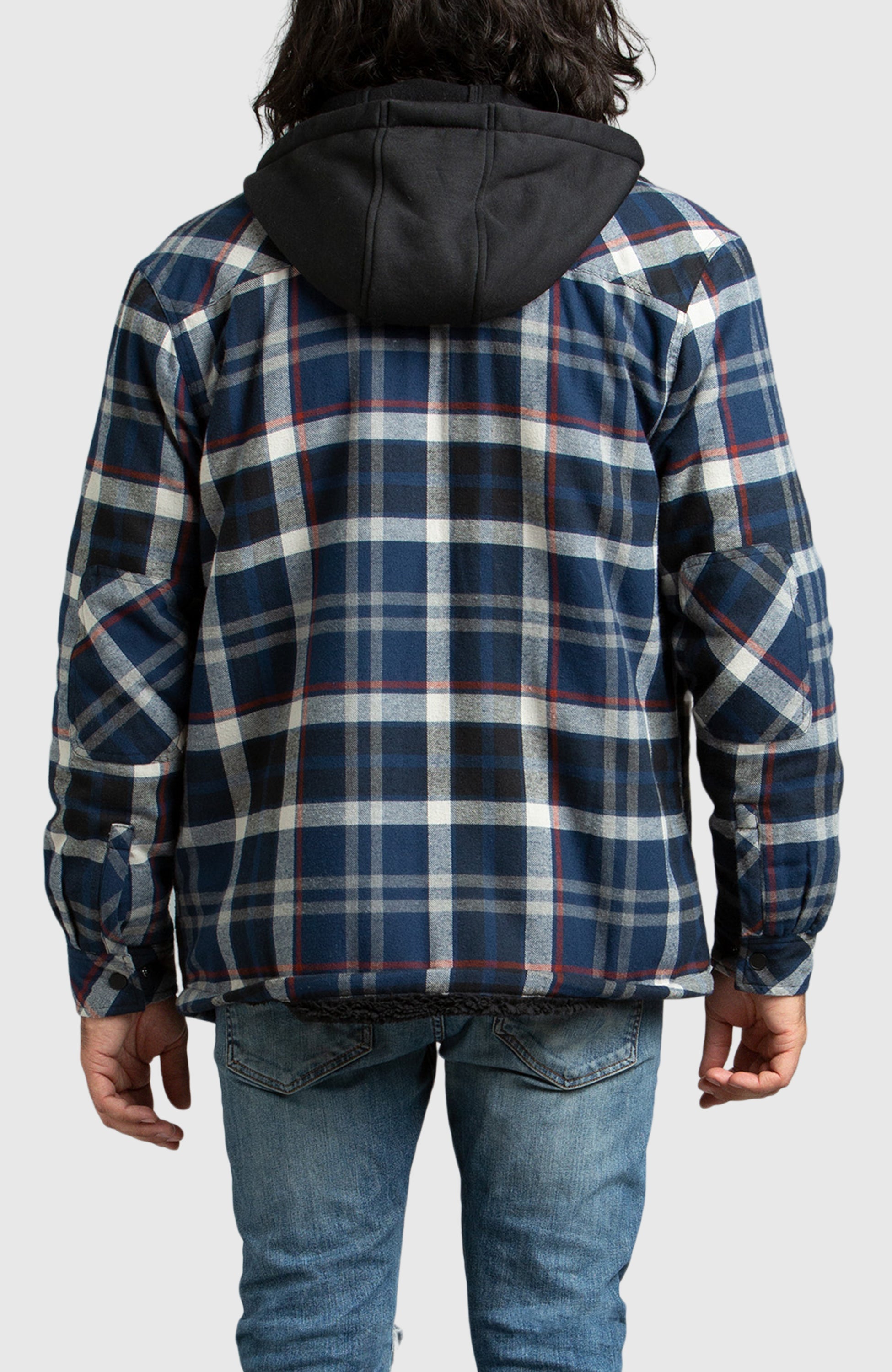 Blue Hooded Flannel Shirt Jacket