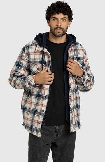 Navy Moonstruck Hooded Flannel Shirt Jacket