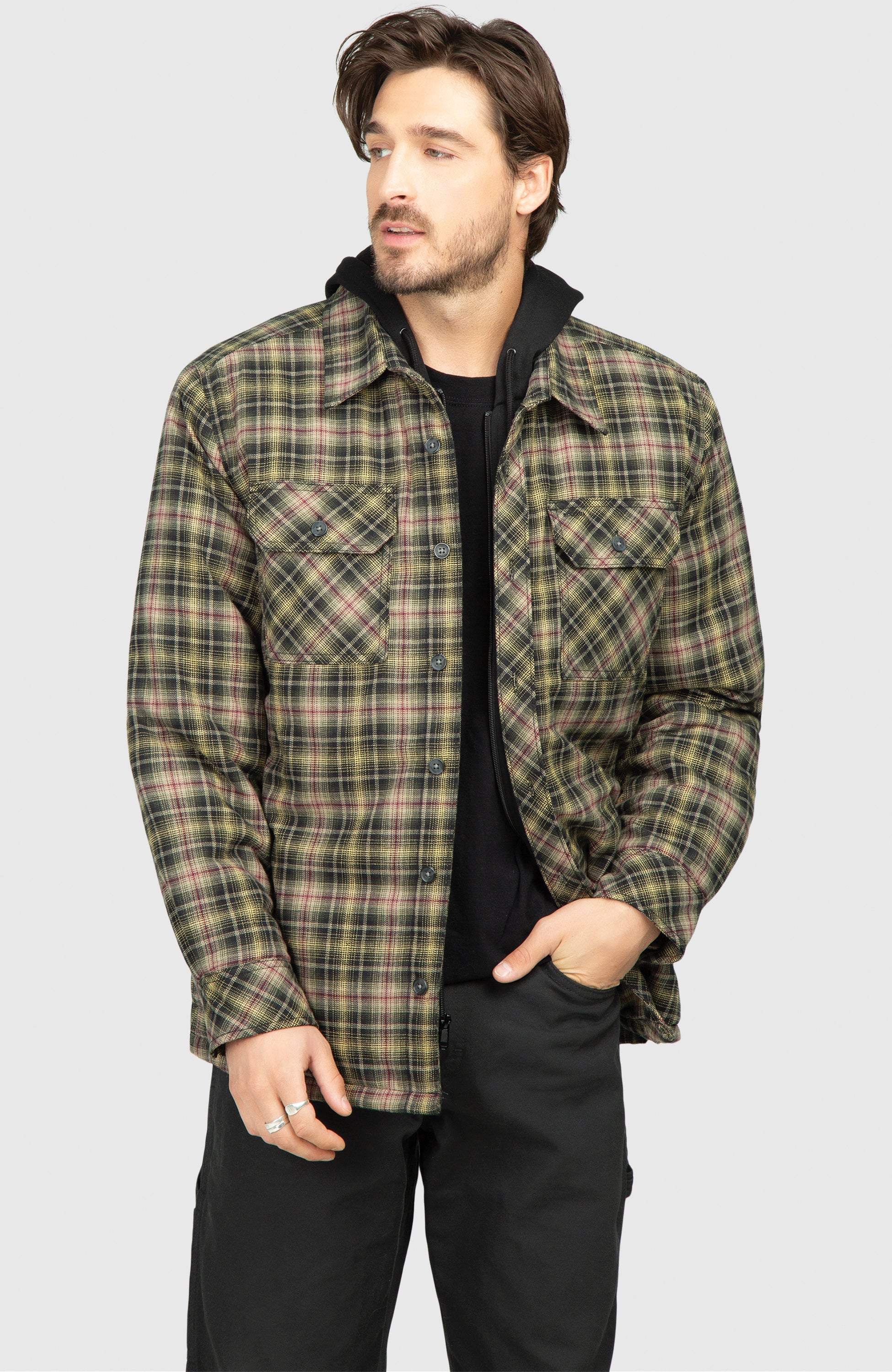 Black Pine Hooded Flannel Shirt Jacket