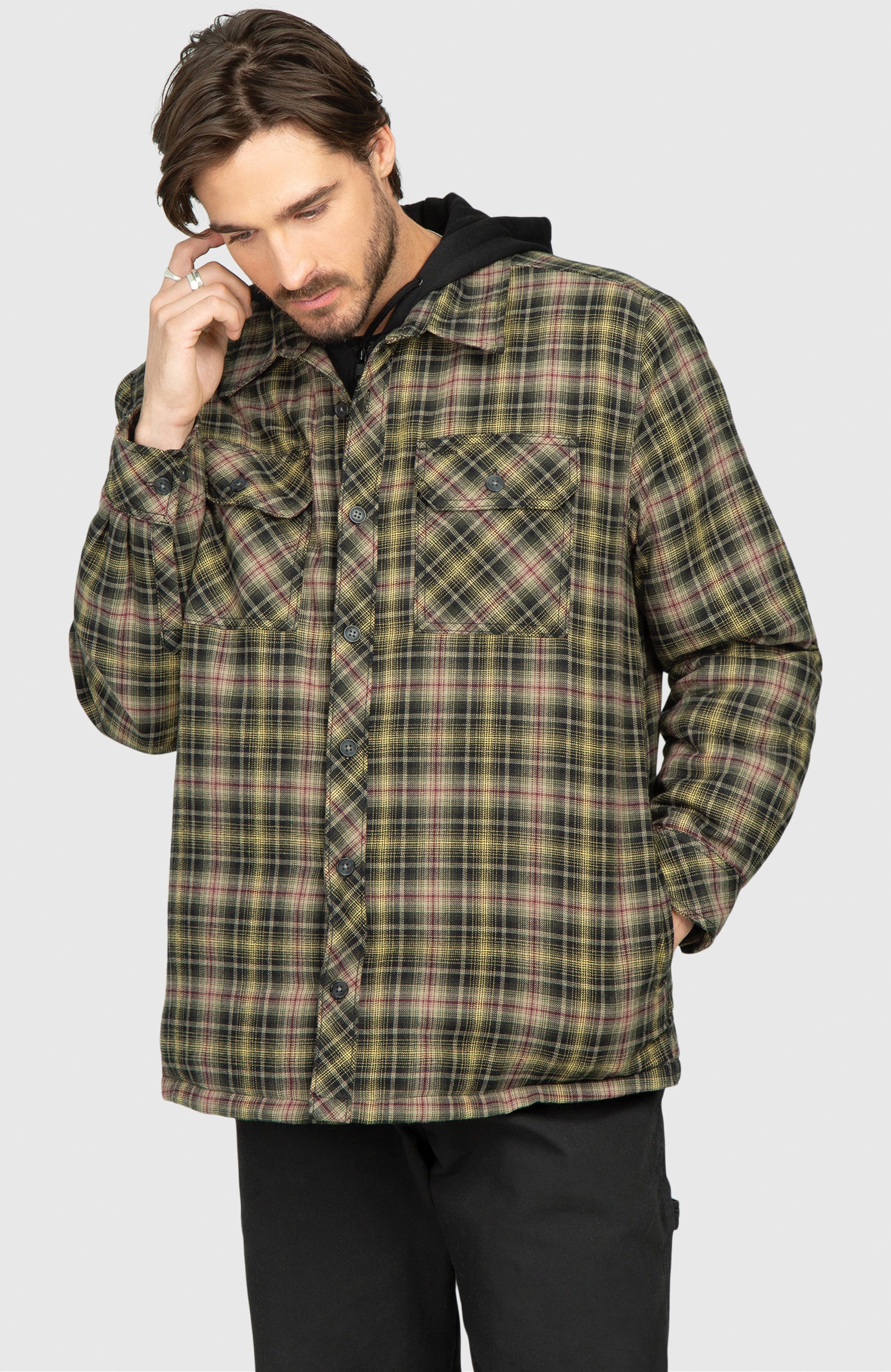 Black Pine Hooded Flannel Shirt Jacket
