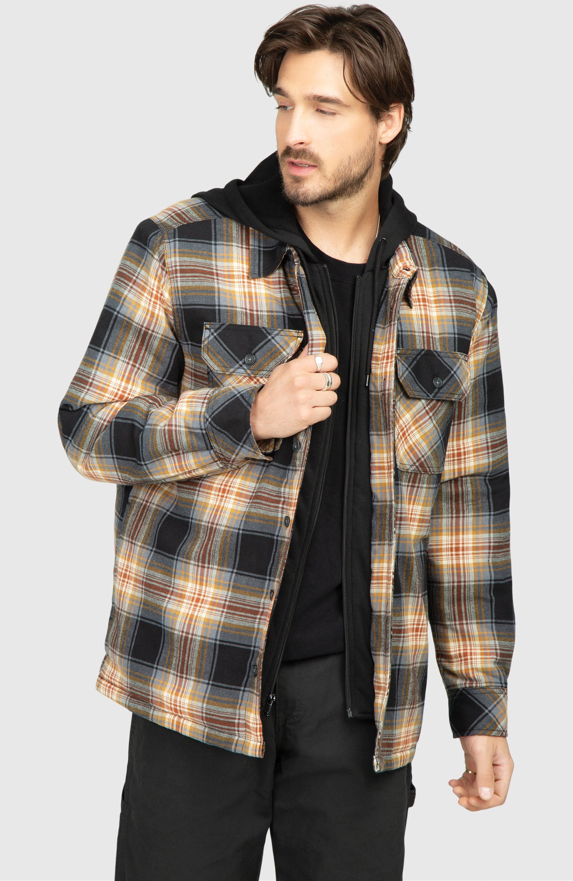 Chestnut Hooded Flannel Shirt Jacket