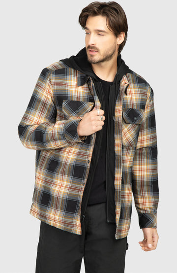 Chestnut Hooded Flannel Shirt Jacket