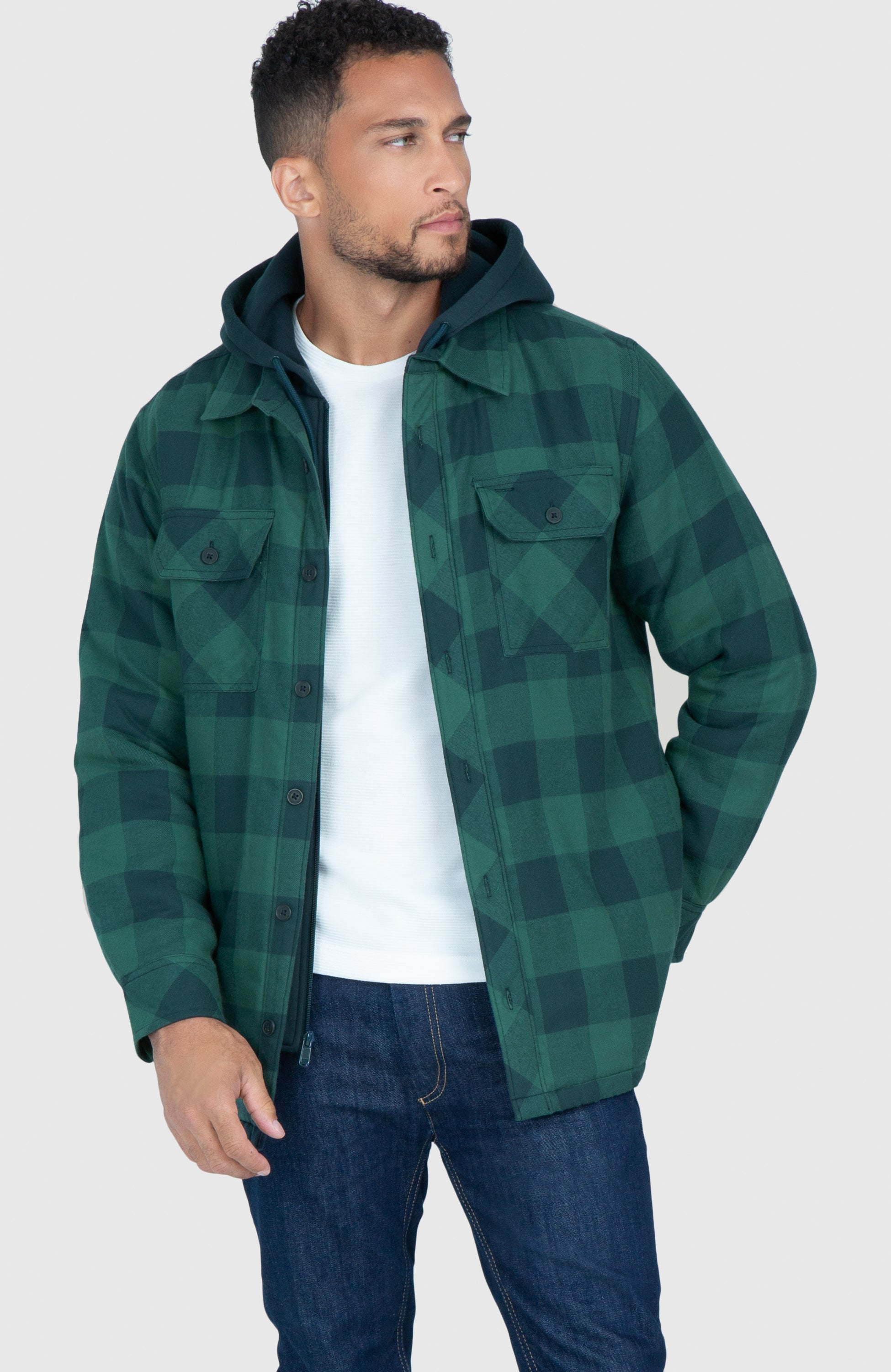 Sea Green Hooded Flannel Shirt Jacket