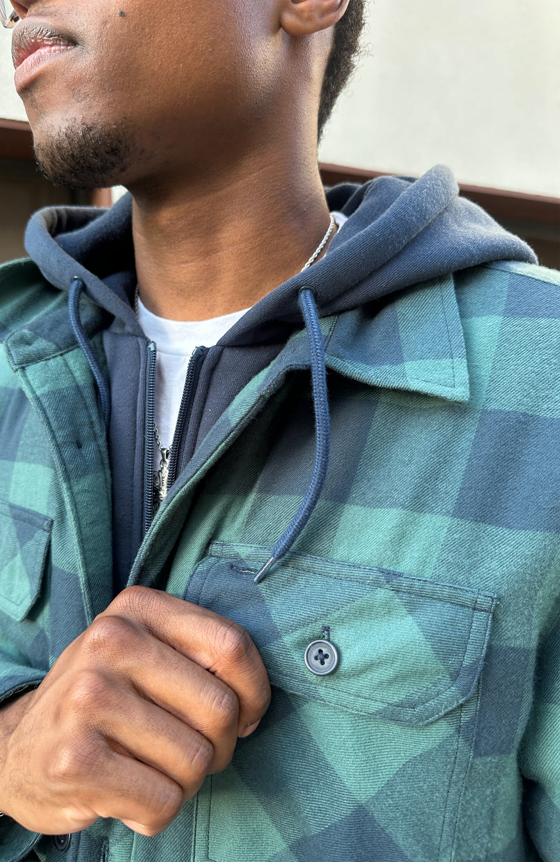 Sea Green Hooded Flannel Shirt Jacket