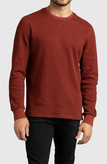 Red Waffle Crewneck Sweater