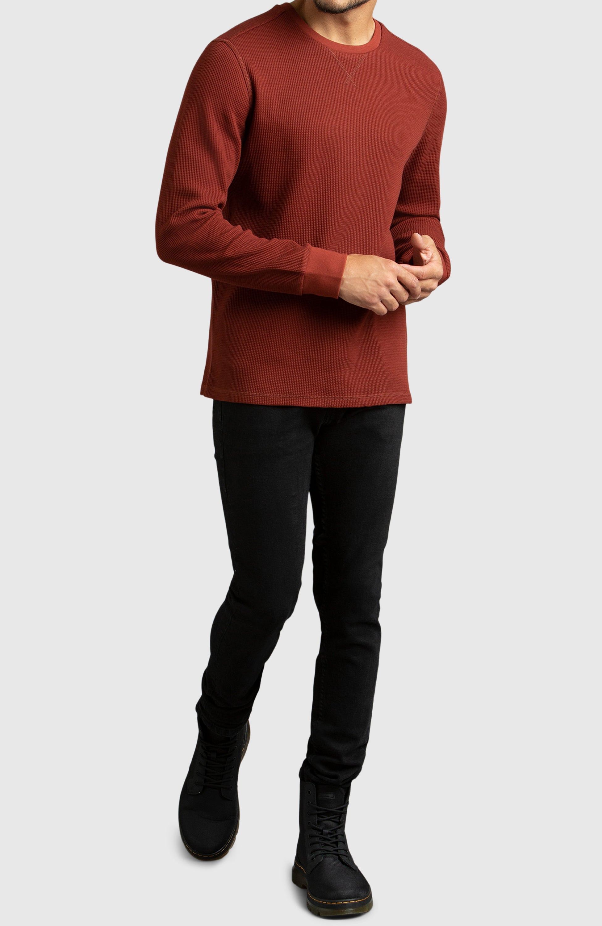 Red Waffle Crewneck Sweater