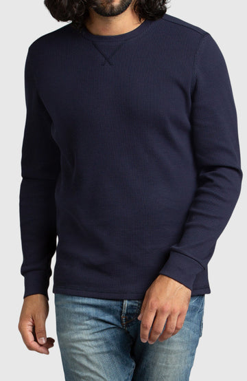 Navy Waffle Crewneck Sweater