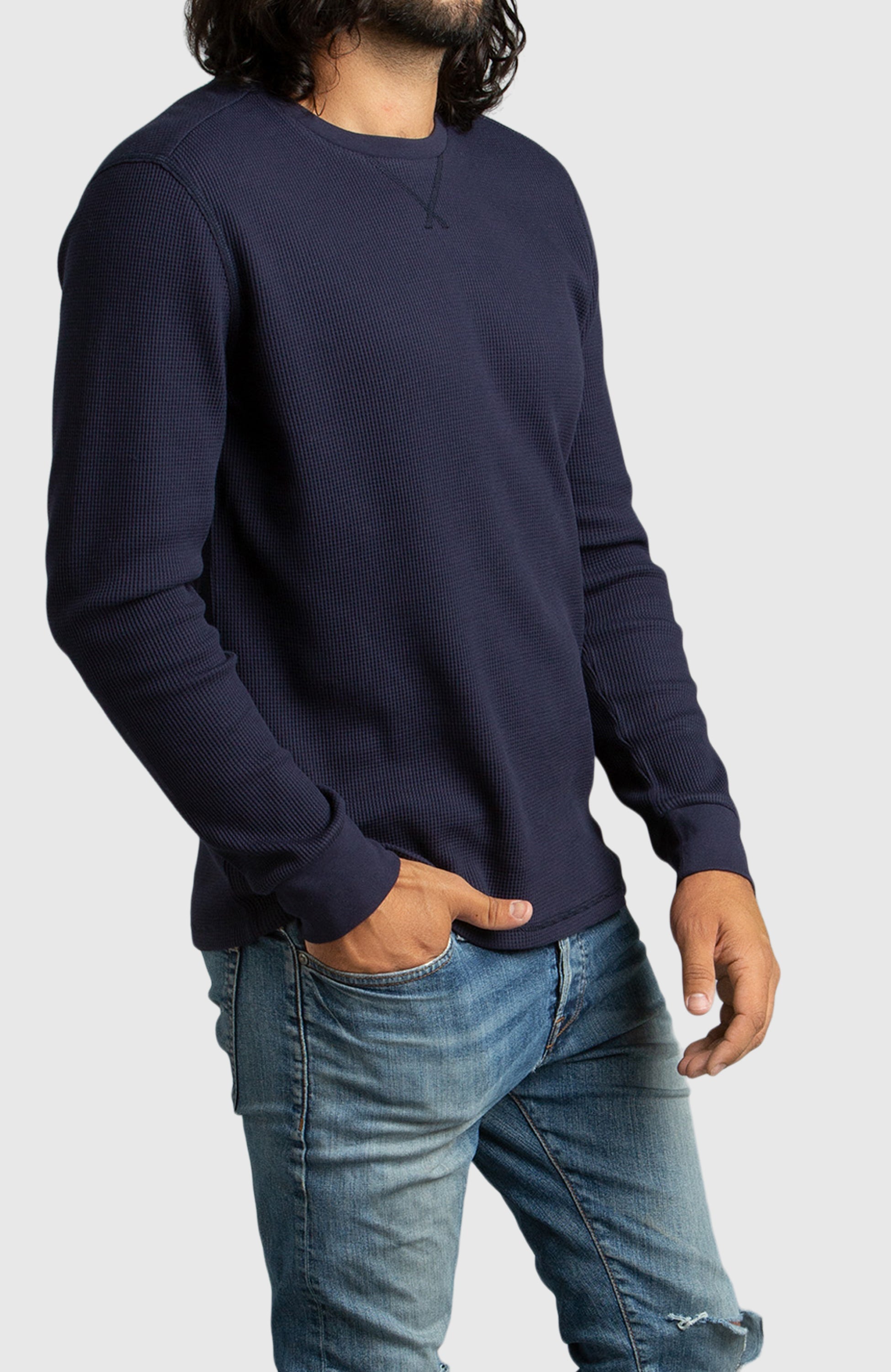 Navy Waffle Crewneck Sweater