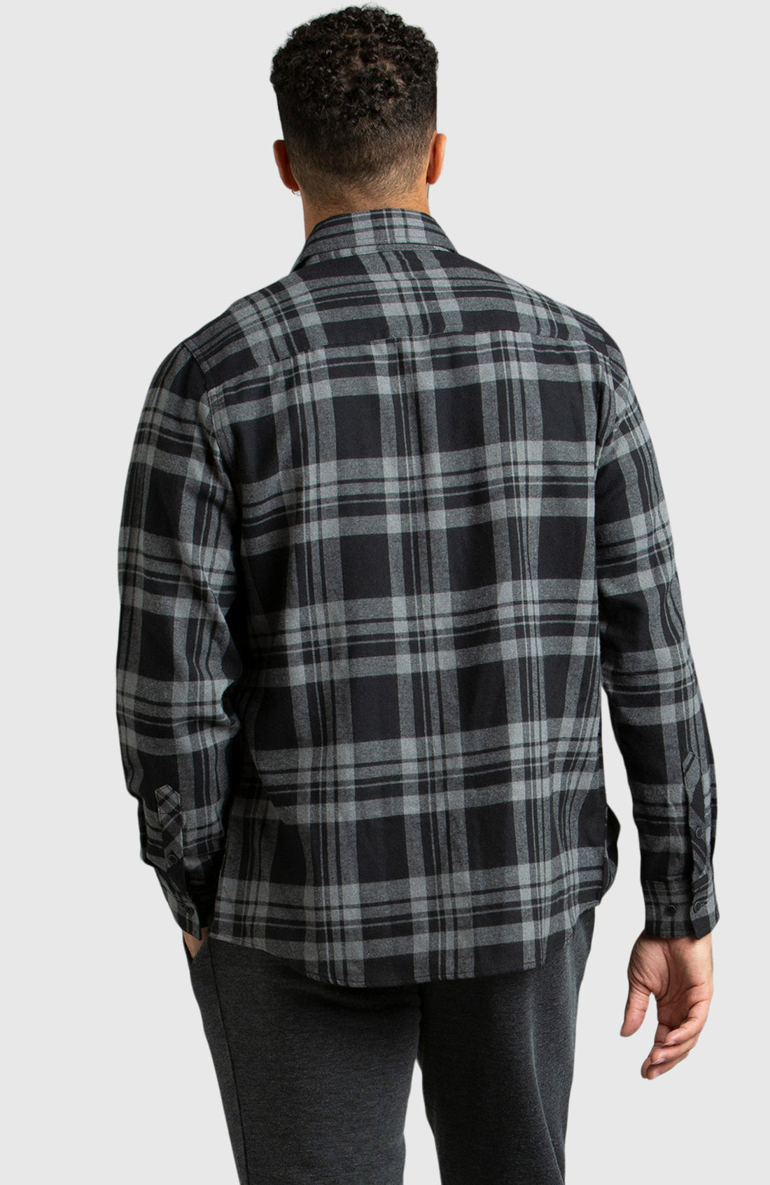 Grey and Black Plaid Flannel Shirt
