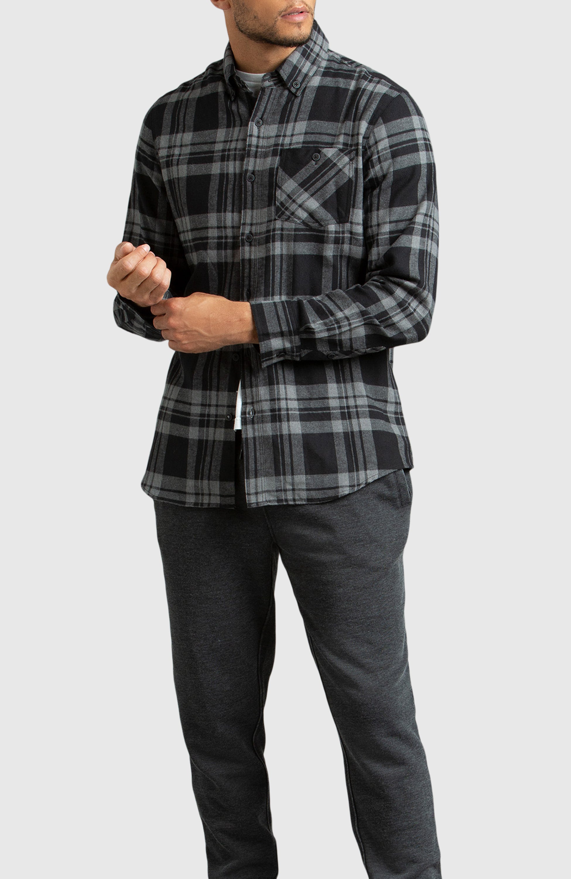 Grey and Black Plaid Flannel Shirt