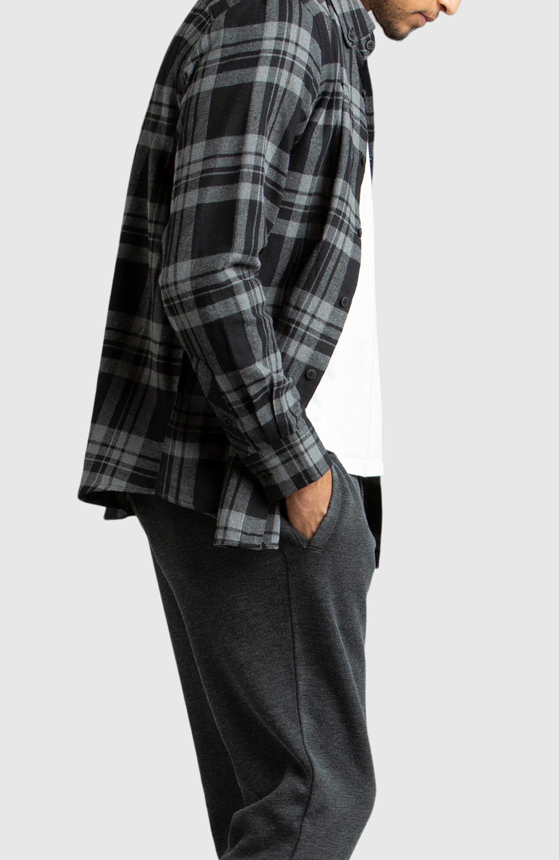 Grey and Black Plaid Flannel Shirt