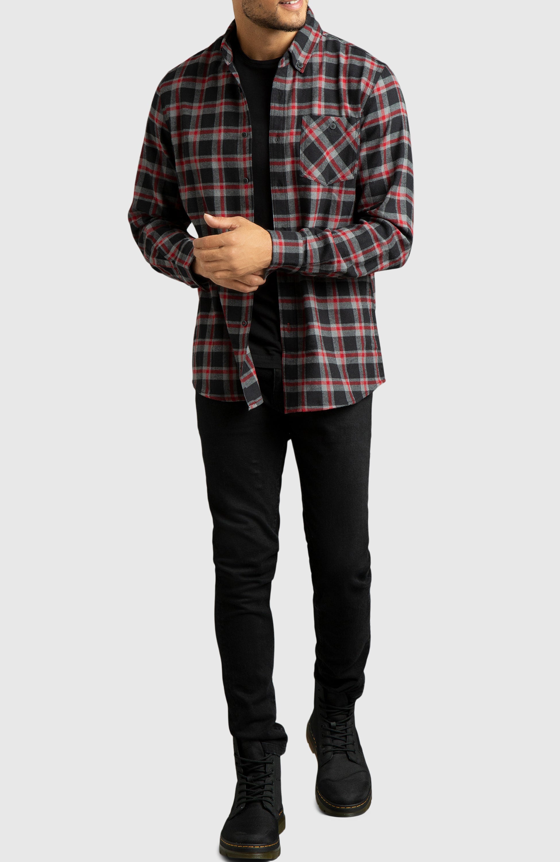 Red and Black Plaid Flannel Shirt