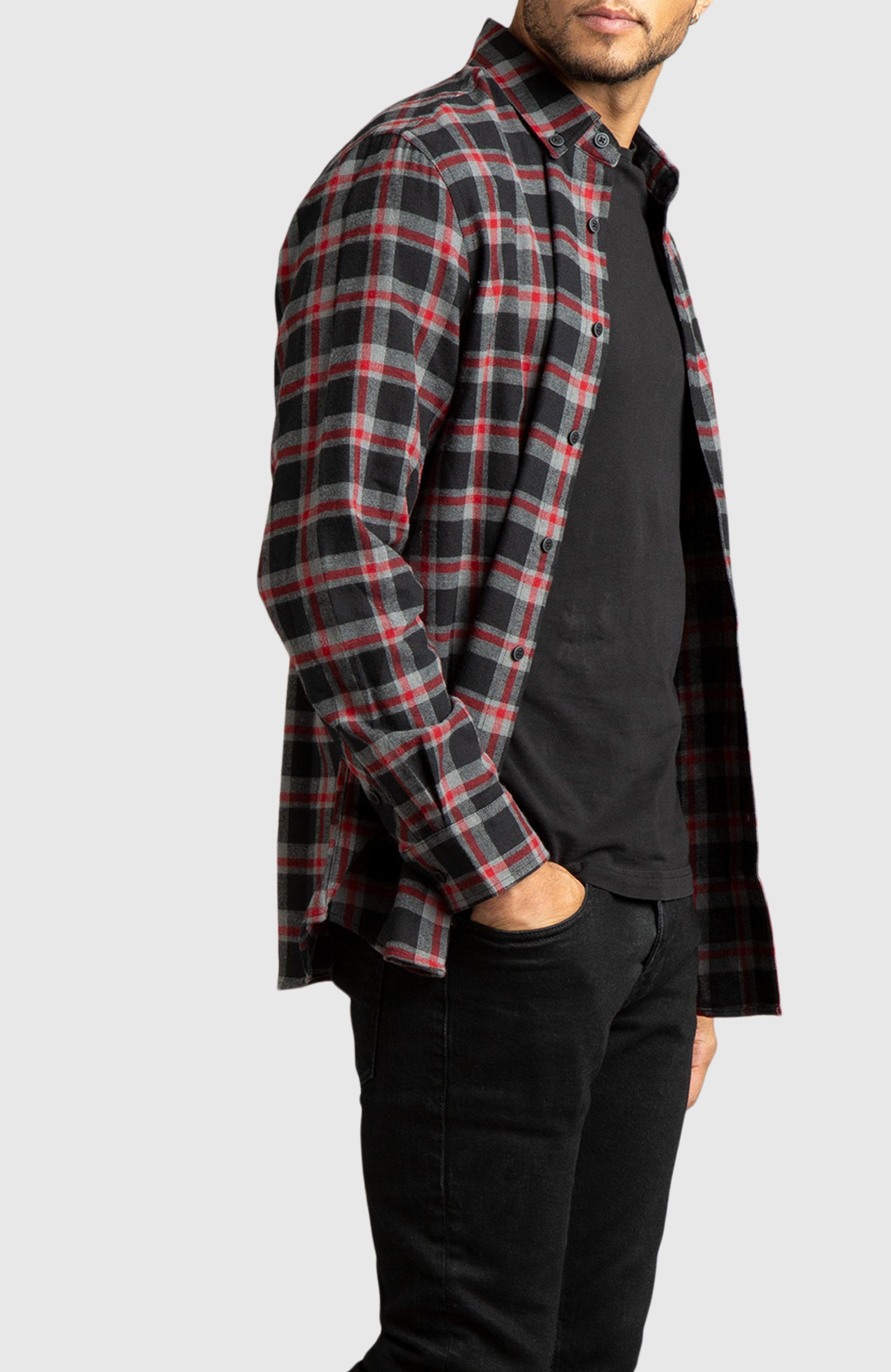 Red and Black Plaid Flannel Shirt