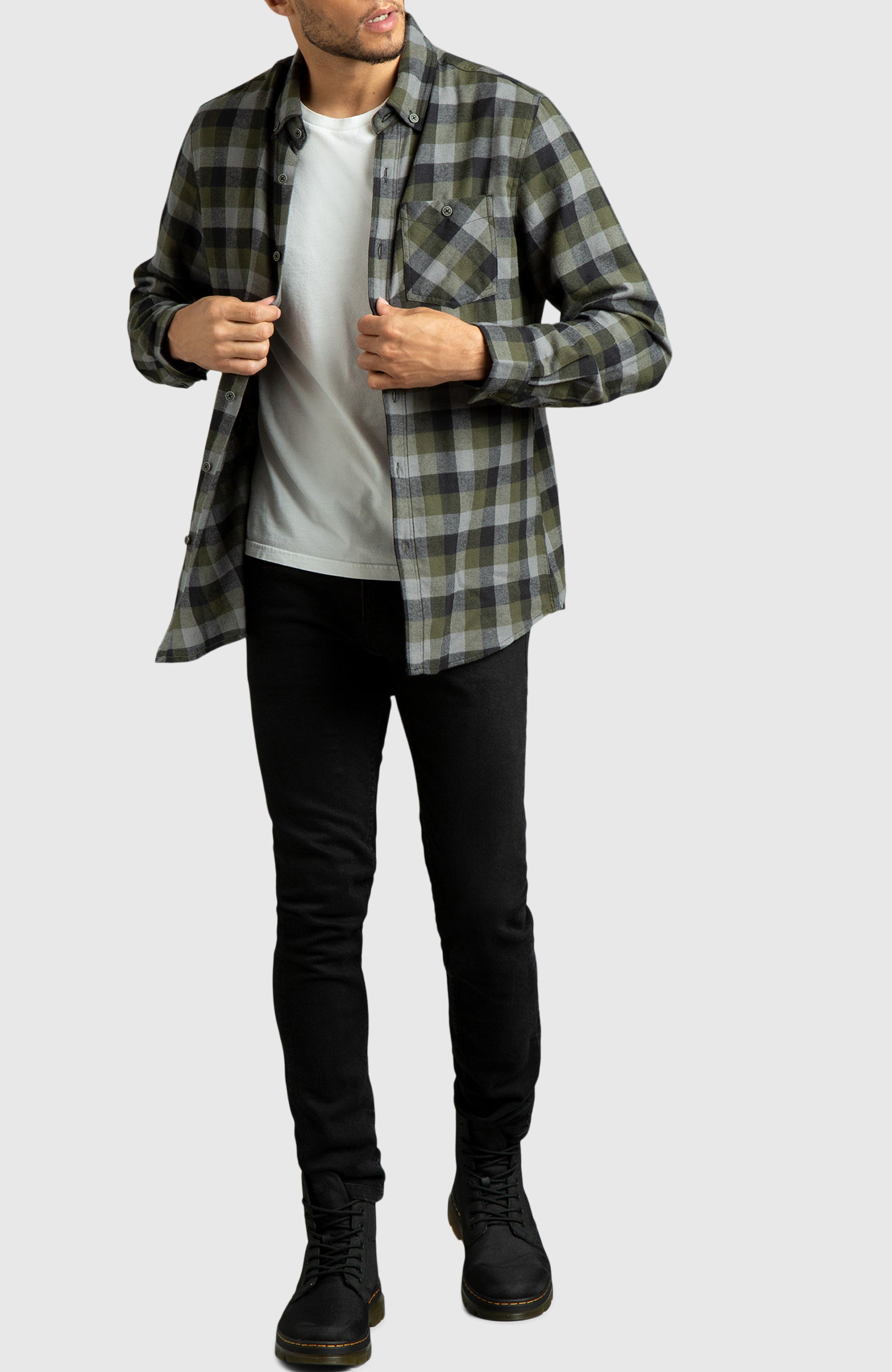 Green & Black Plaid Flannel Shirt