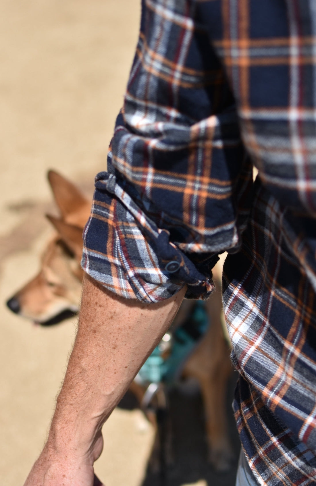 Orange and Navy Plaid Flannel Shirt