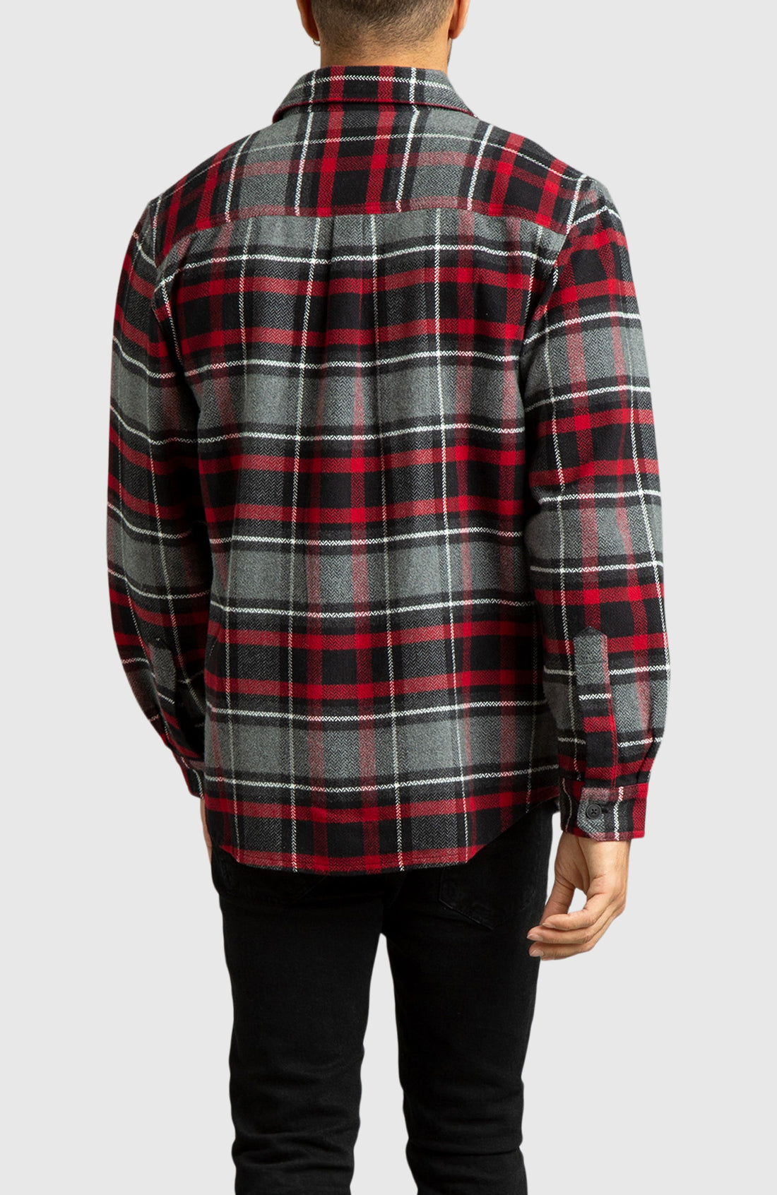 Red Herringbone Plaid Overshirt