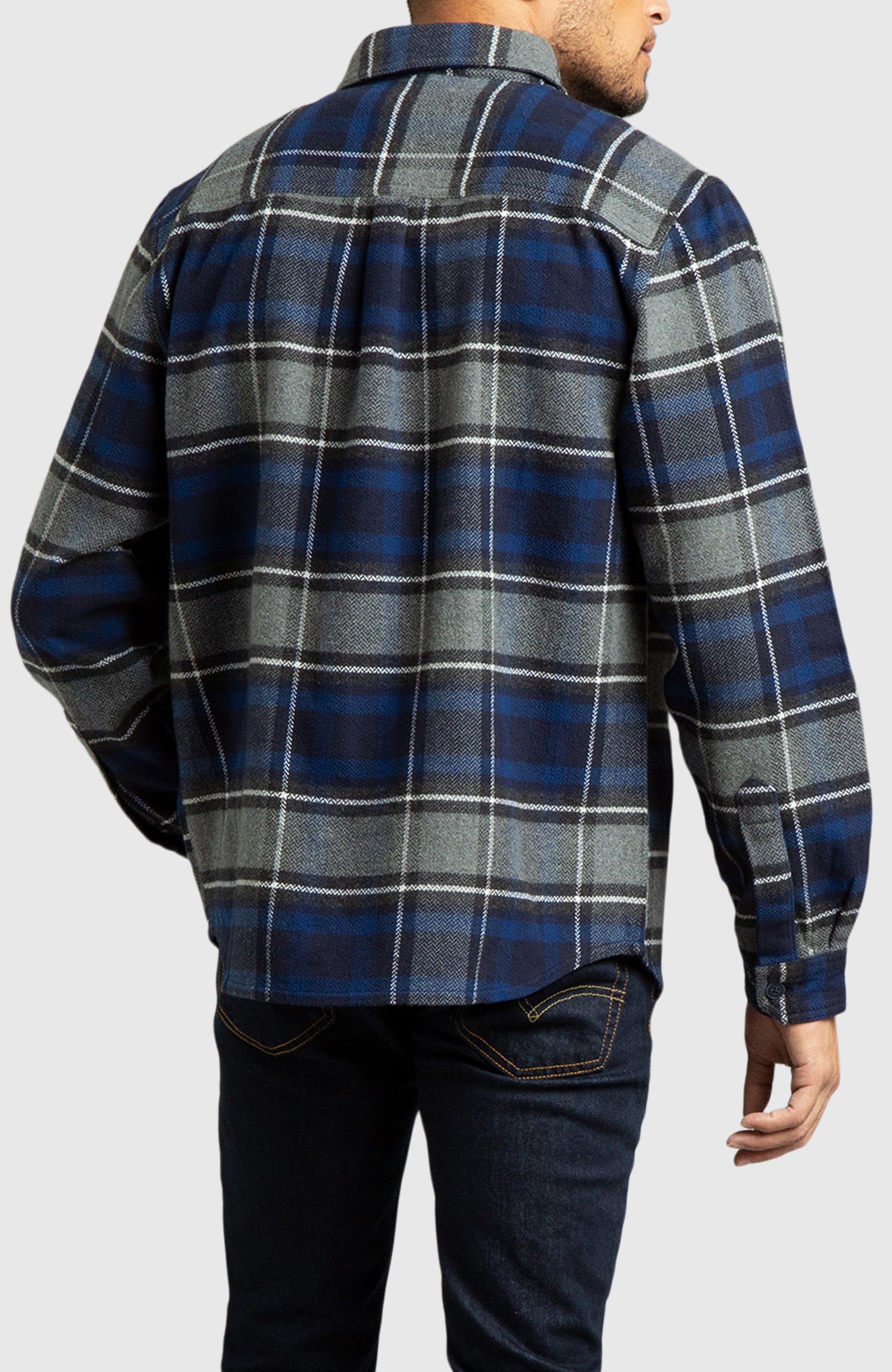 Blue Herringbone Plaid Overshirt