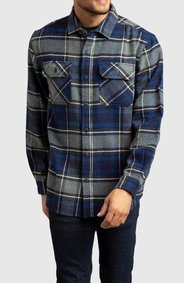 Blue Herringbone Plaid Overshirt