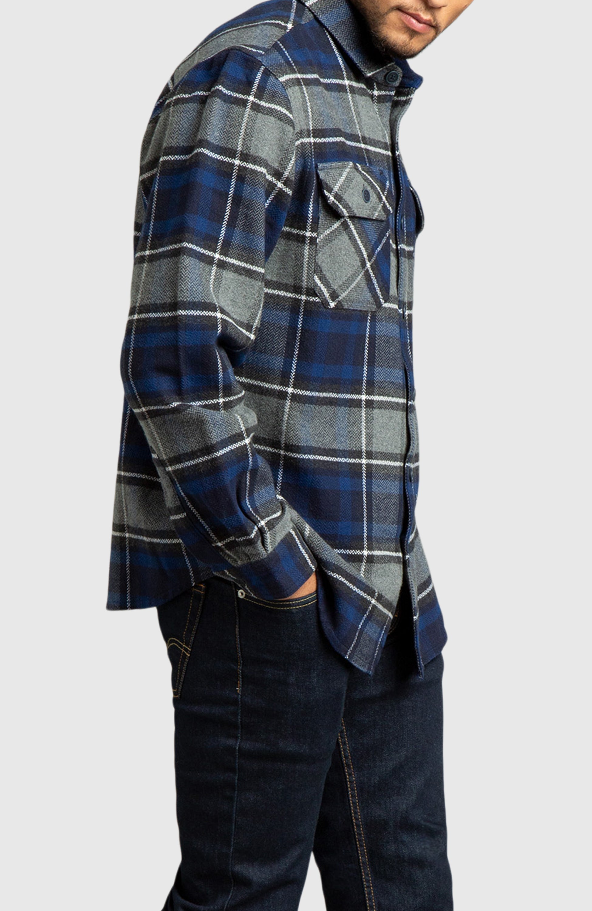 Blue Herringbone Plaid Overshirt