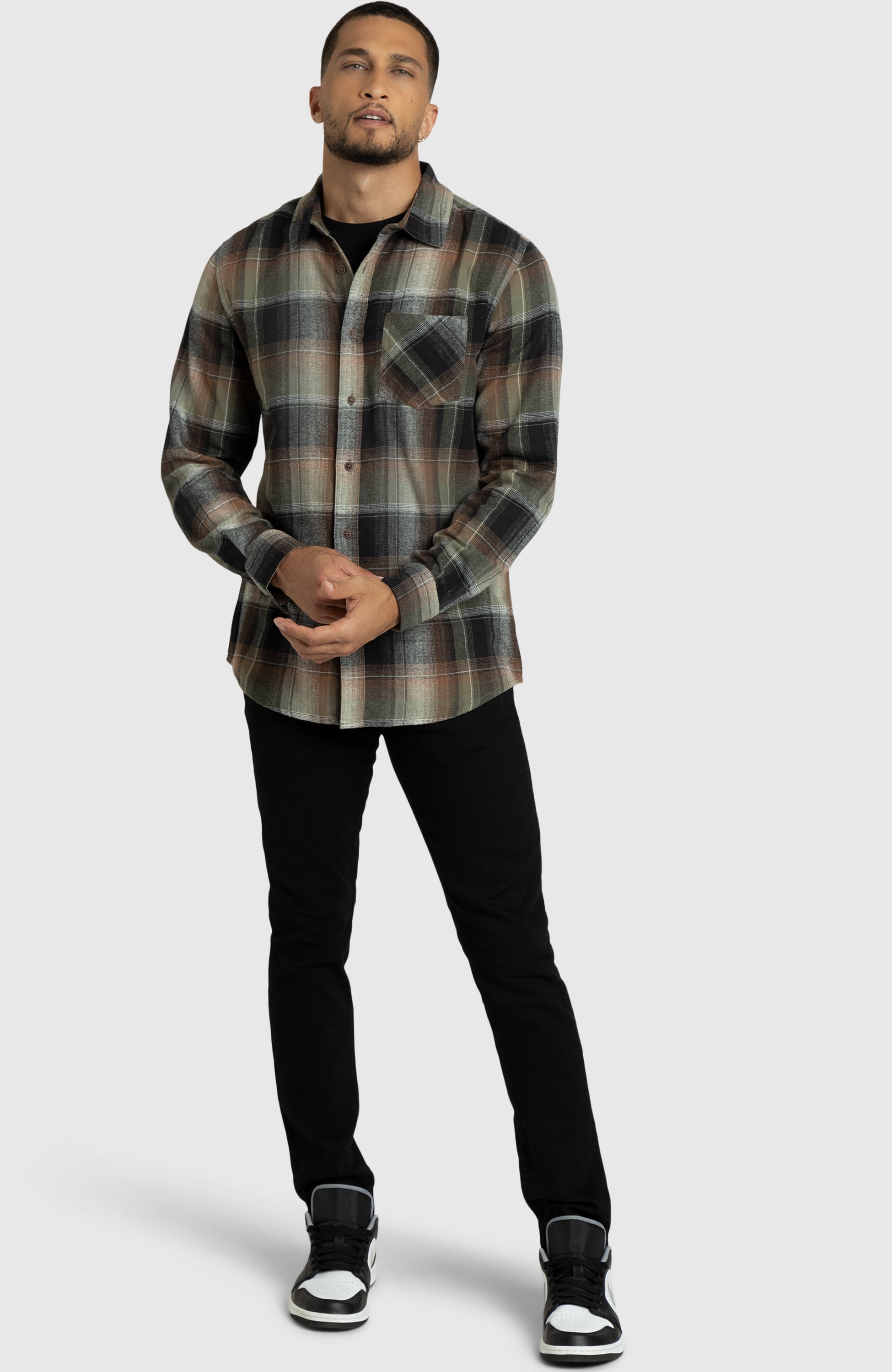 Dusty Olive Plaid Flannel Shirt