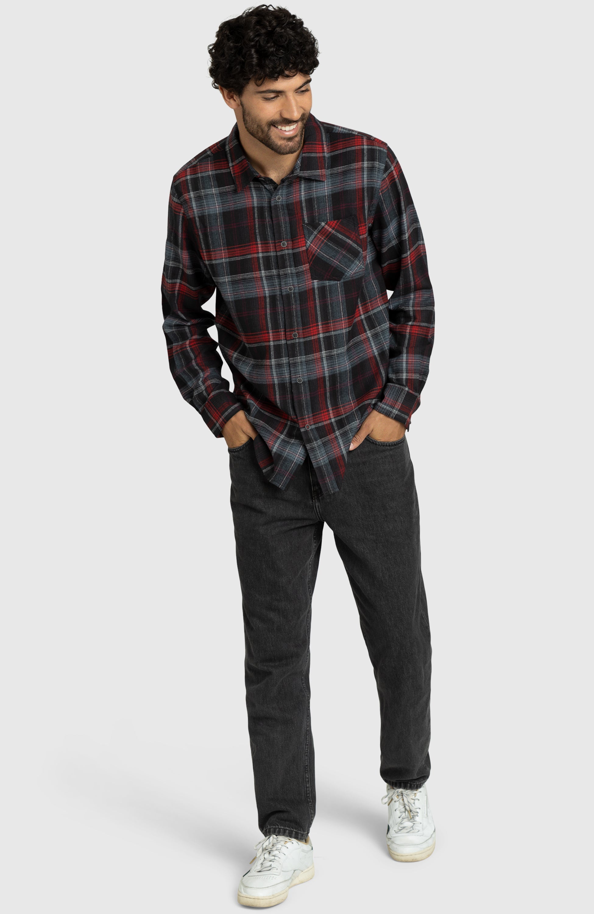 Red and Grey Plaid Flannel Shirt